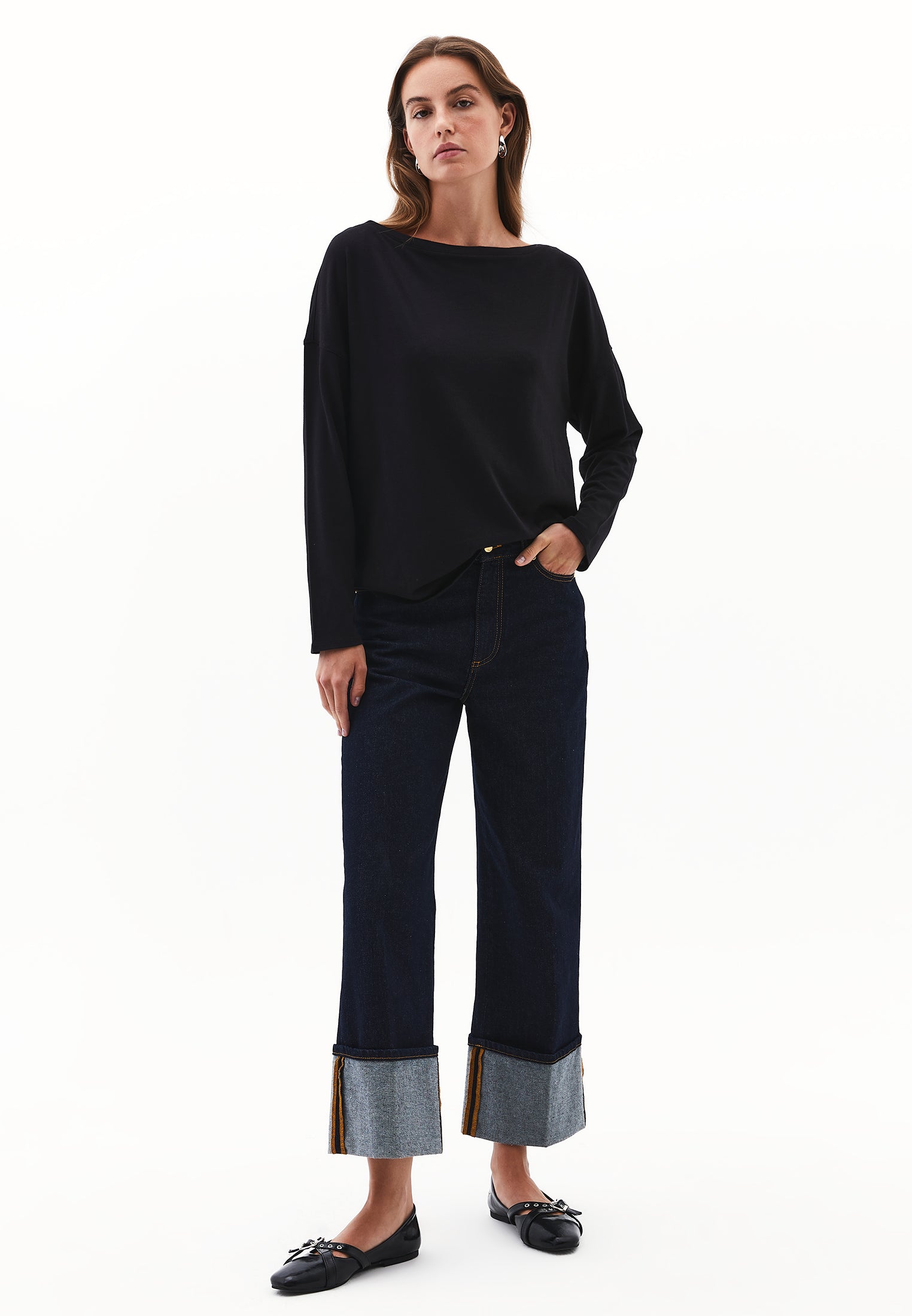 Boat Neck Knit Sweater - BLACK
