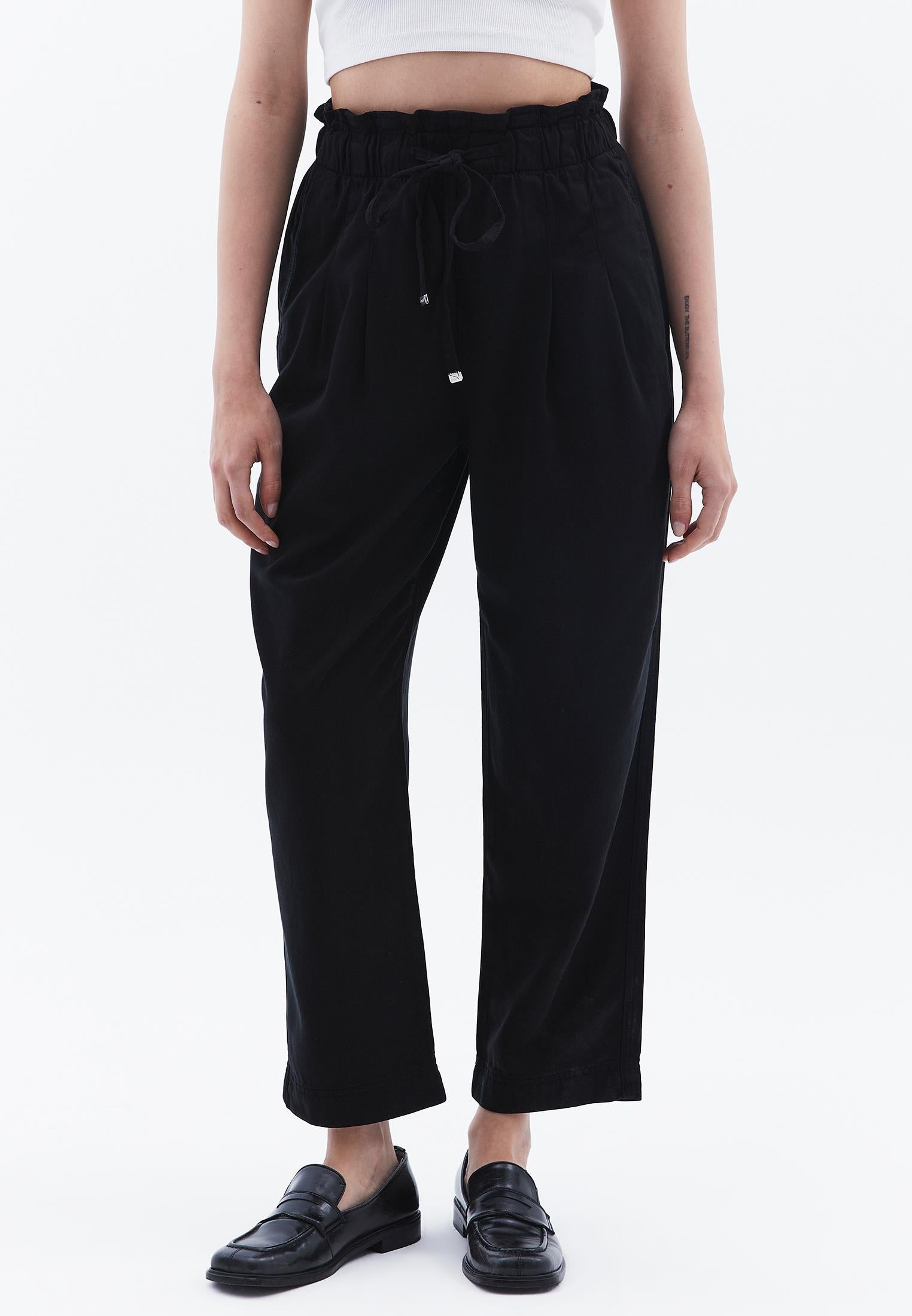 Pleated Ultra High Waist Baggy Pants - BLACK