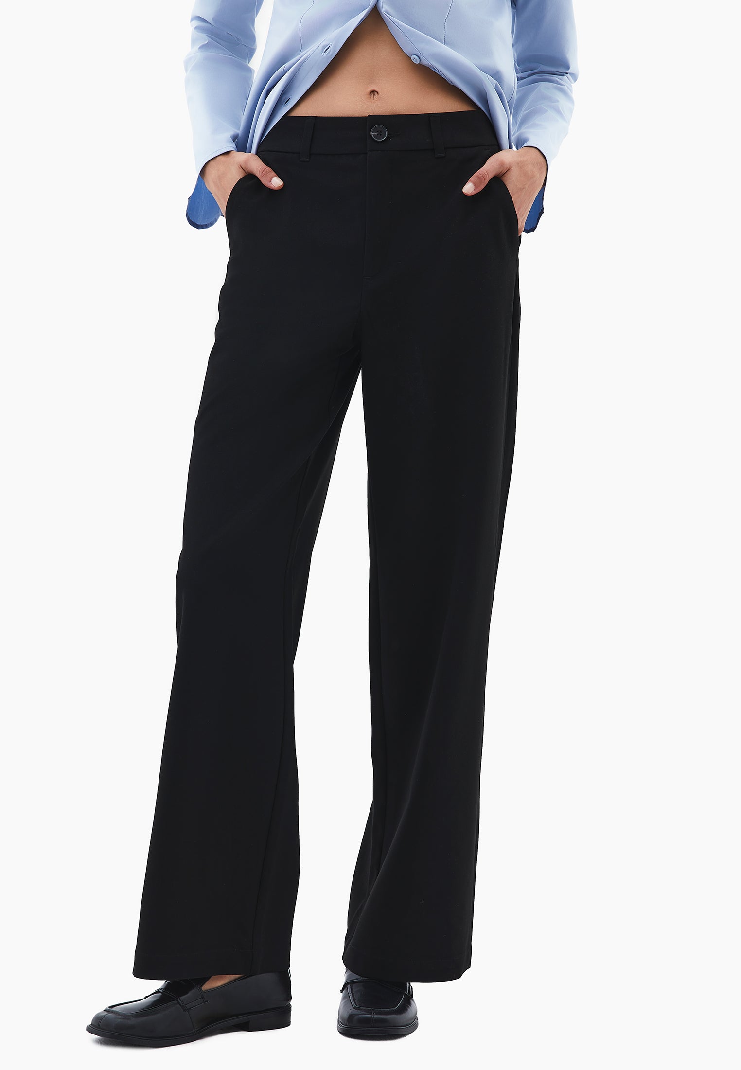 Regular Waist Straight Leg Long Pants - BLACK