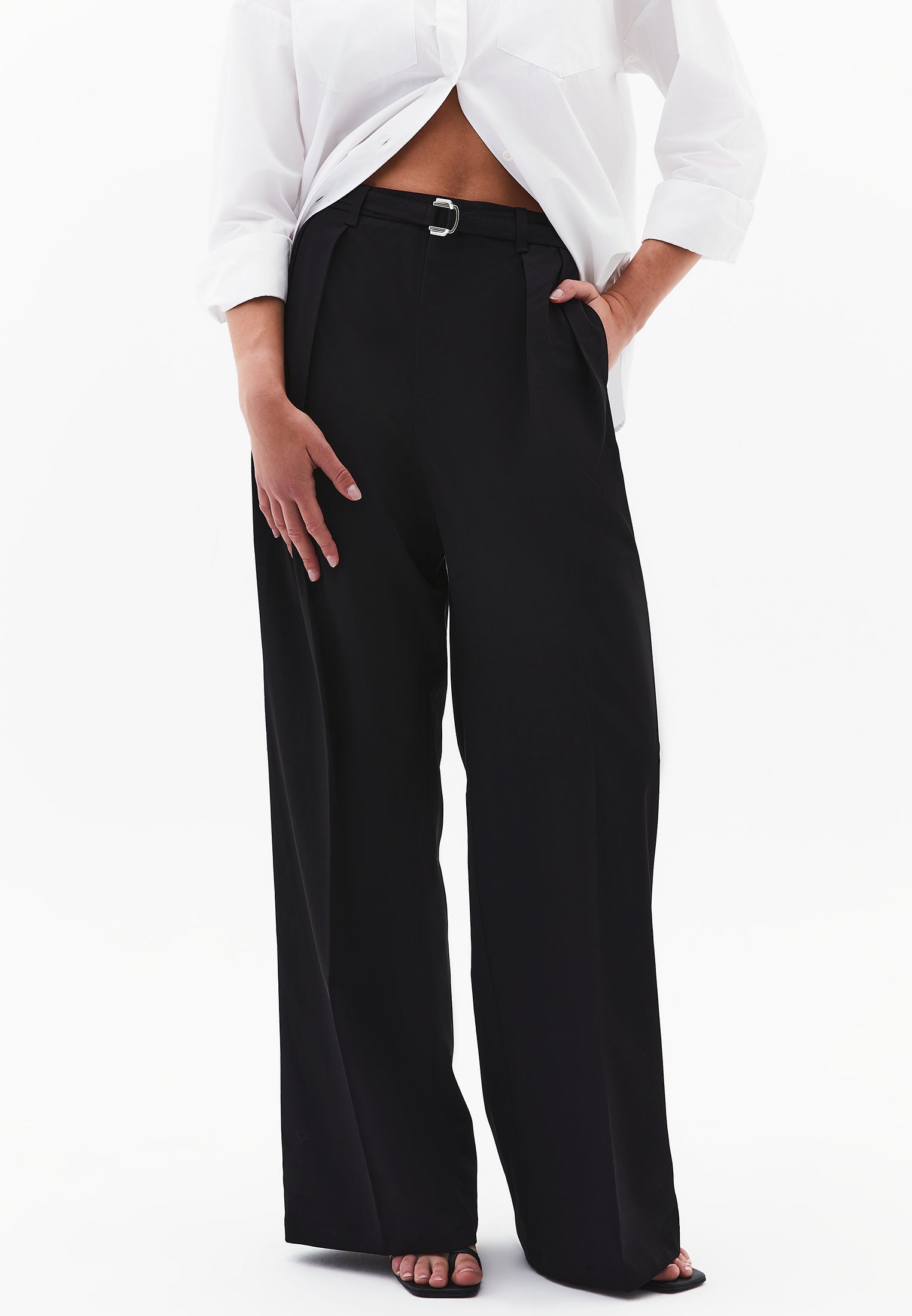 High Waist Wide Leg Pants - BLACK