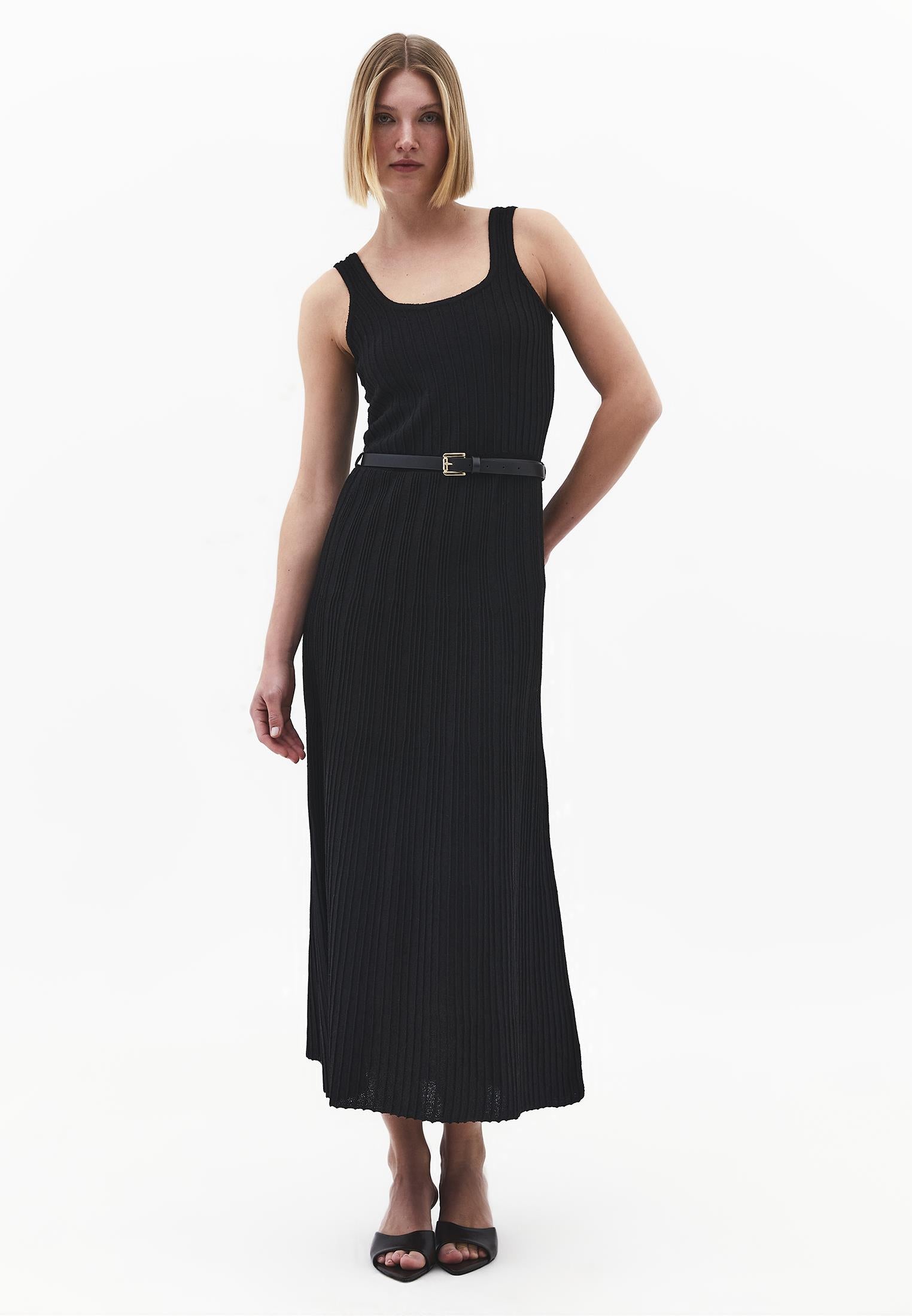 Flared A-Line Sleeveless Dress - BLACK