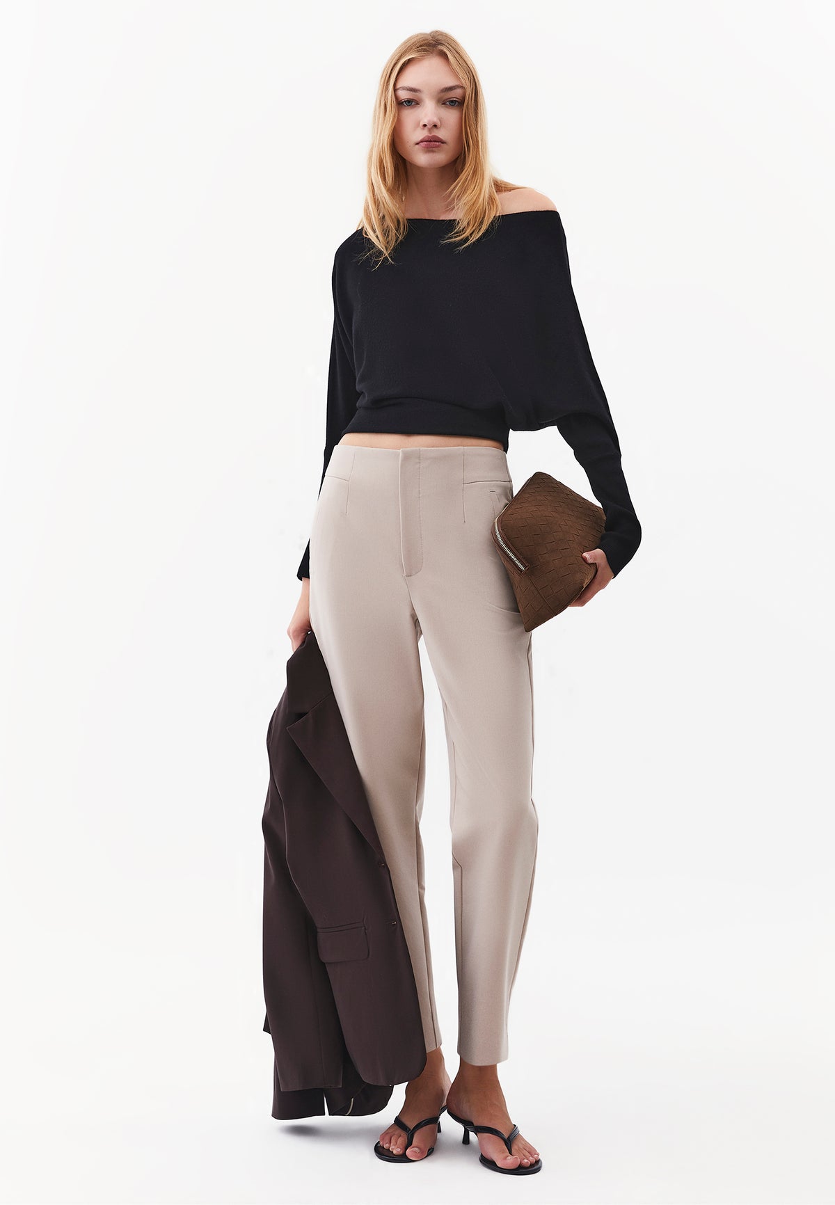 Long Sleeve Boat Neck Knit Sweater - BLACK