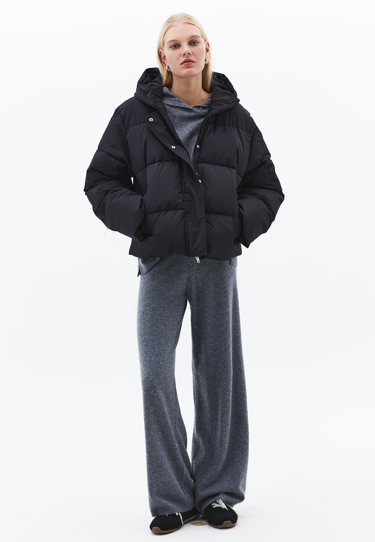 Hooded Loose Coat - BLACK