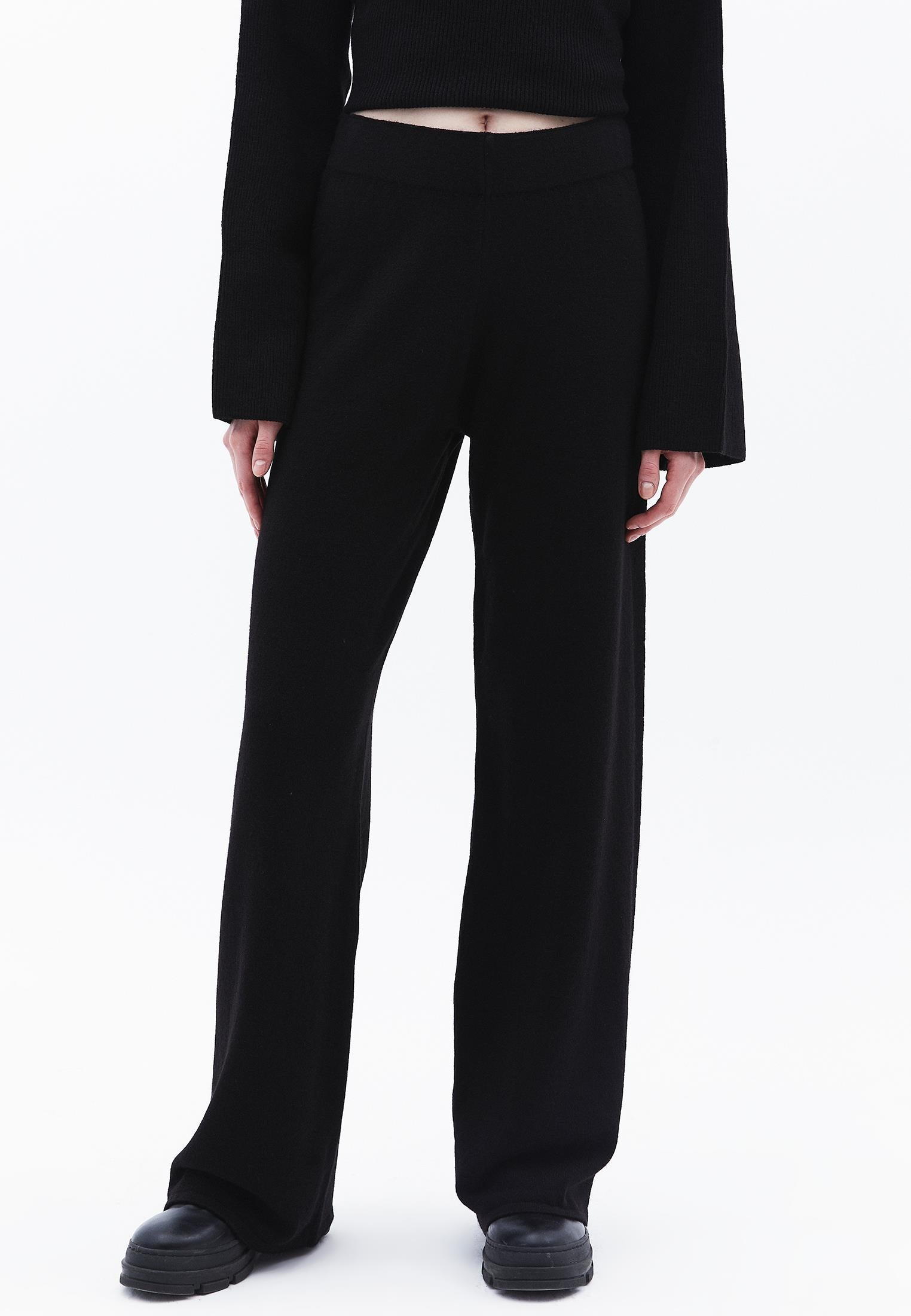 Relaxed Fit High Waist Wide Leg Pants - BLACK