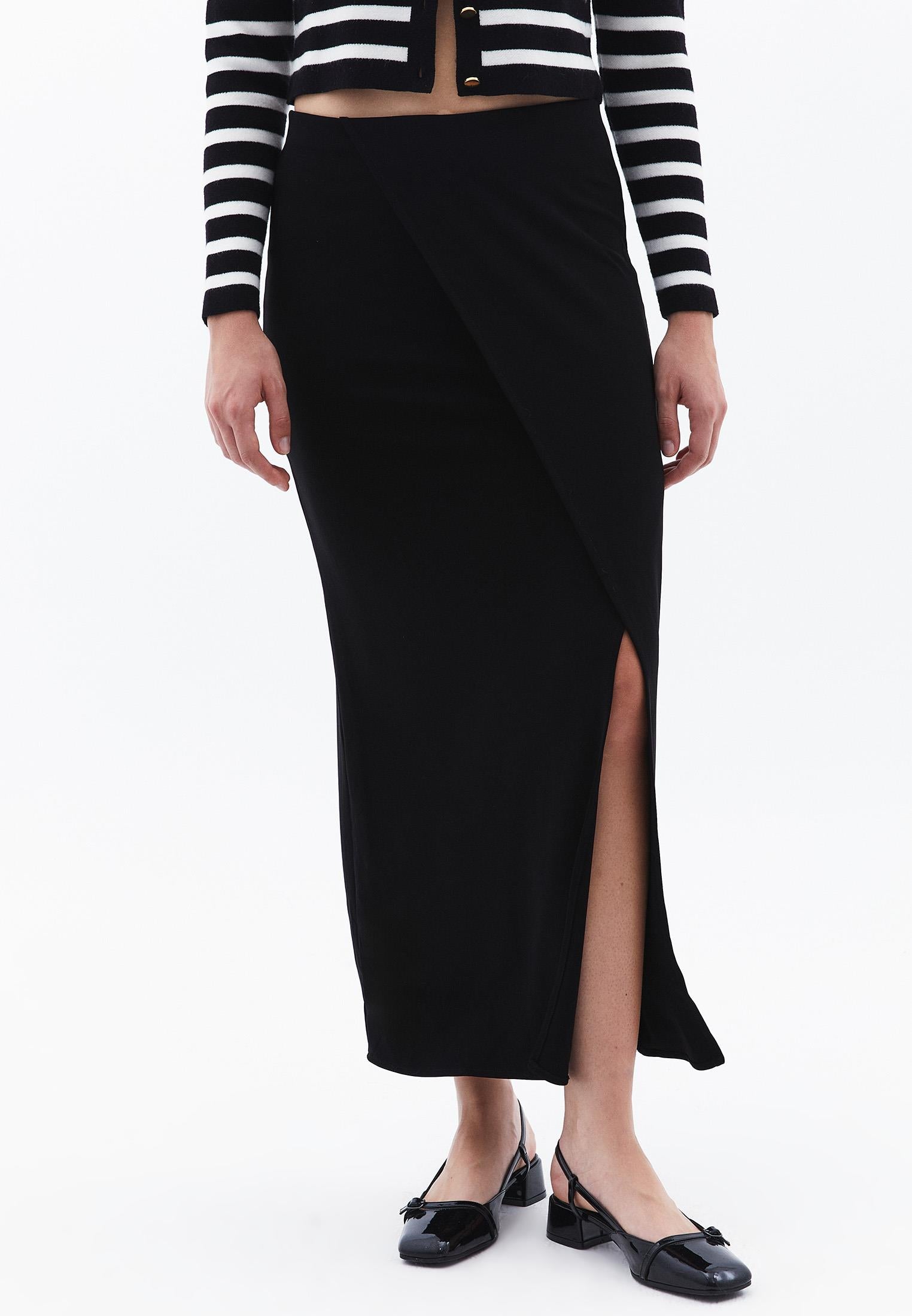 Maxi Long High Waist Elastic Skirt - BLACK