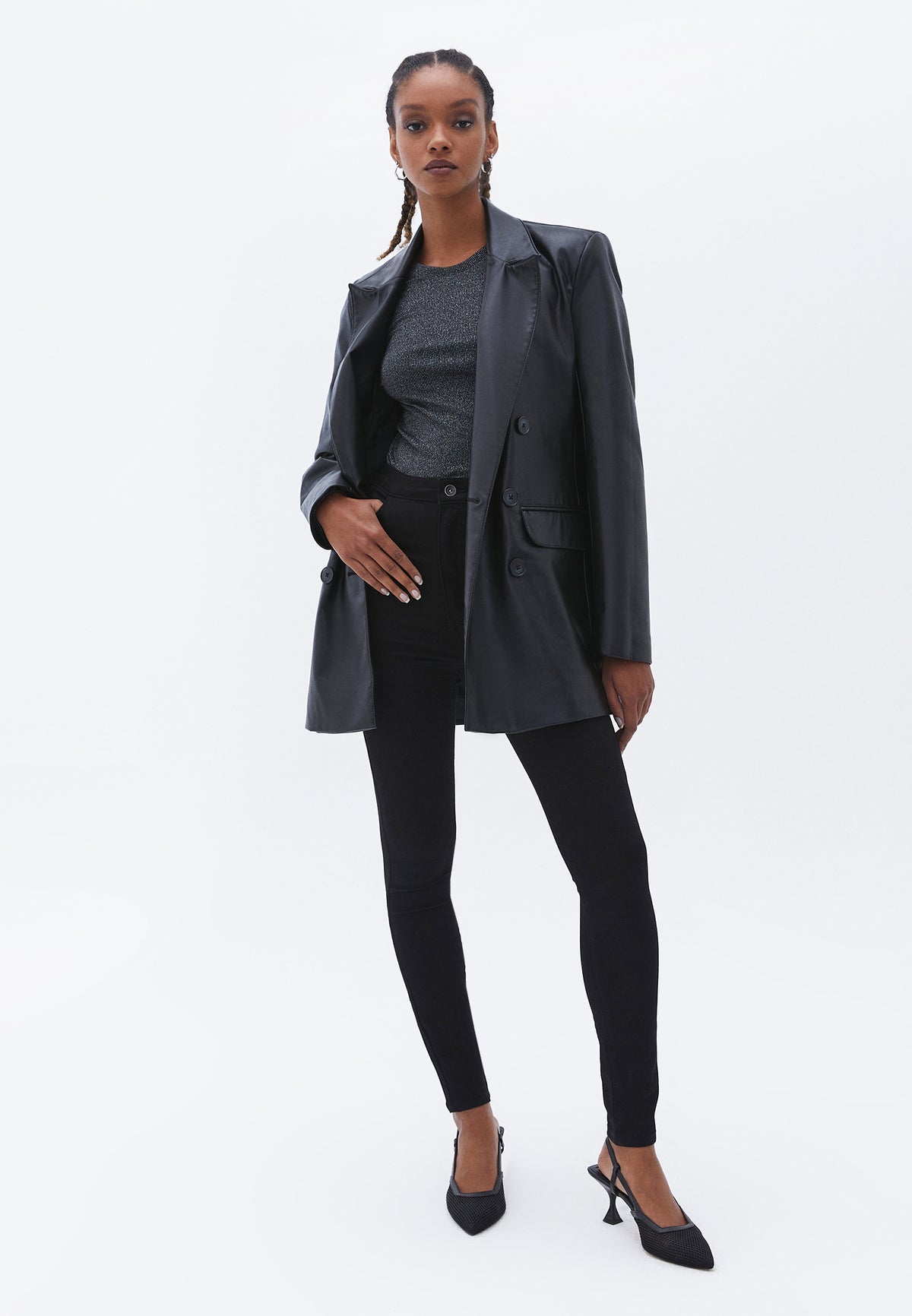 Crew Neck Long Sleeve Sweater - BLACK