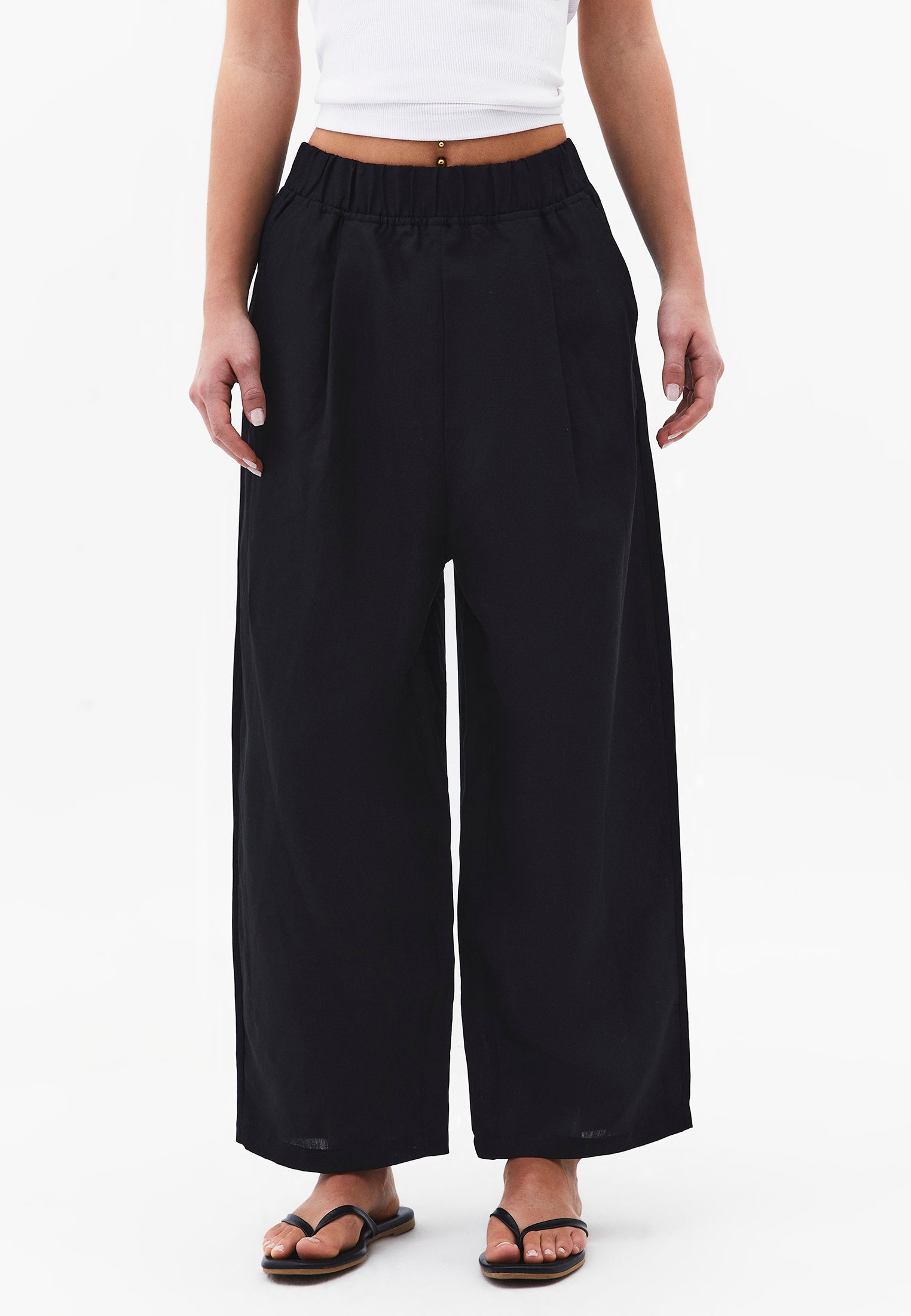 Balloon Form Elastic High Waist Carrot Pants - BLACK