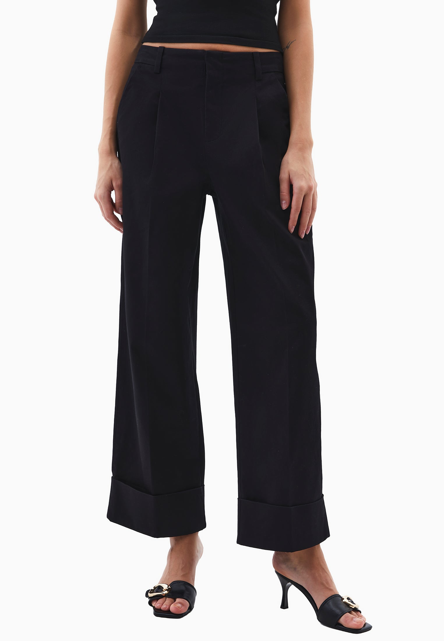 Pleated Ultra High Waist Straight Leg Women Pants - BLACK