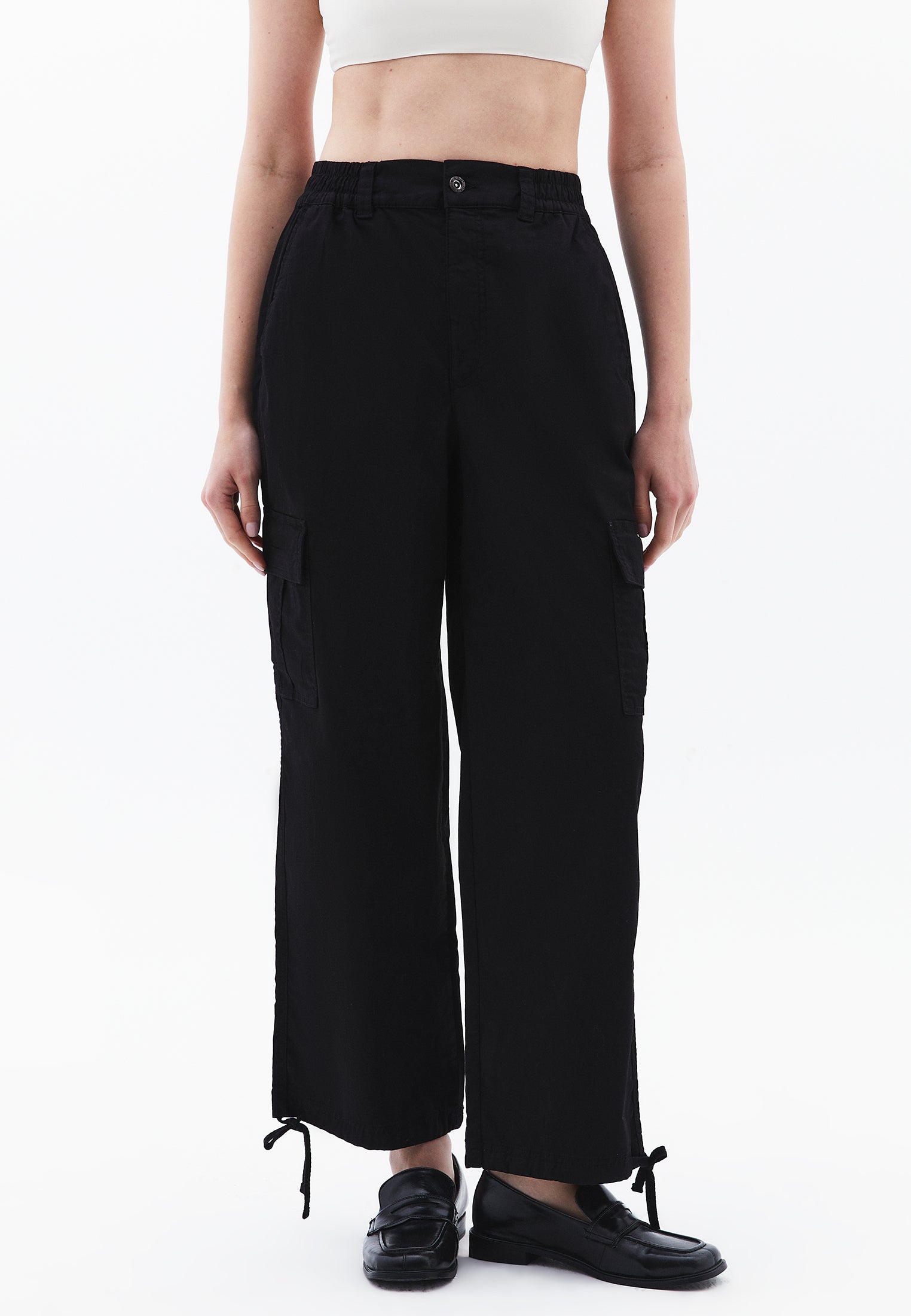 Wide Leg Cargo Pants - BLACK