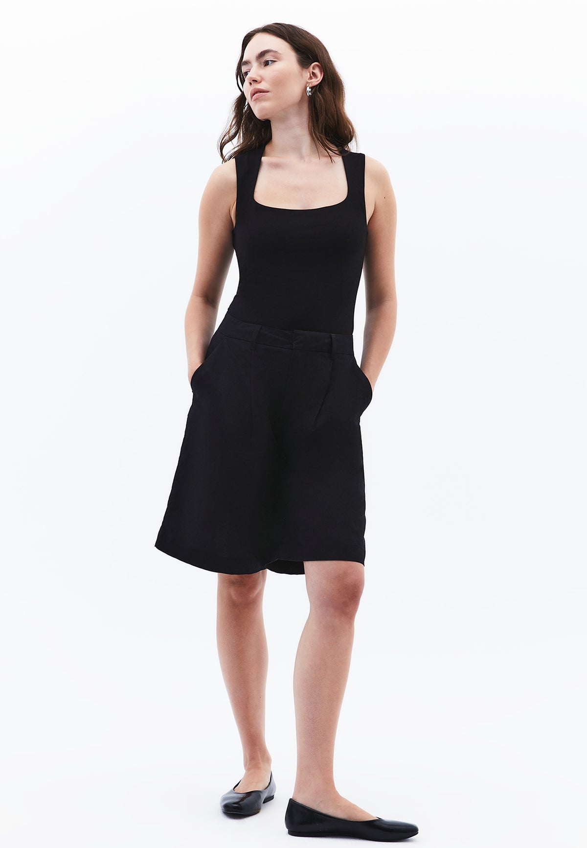 Square Neck Modal Tank Top - BLACK