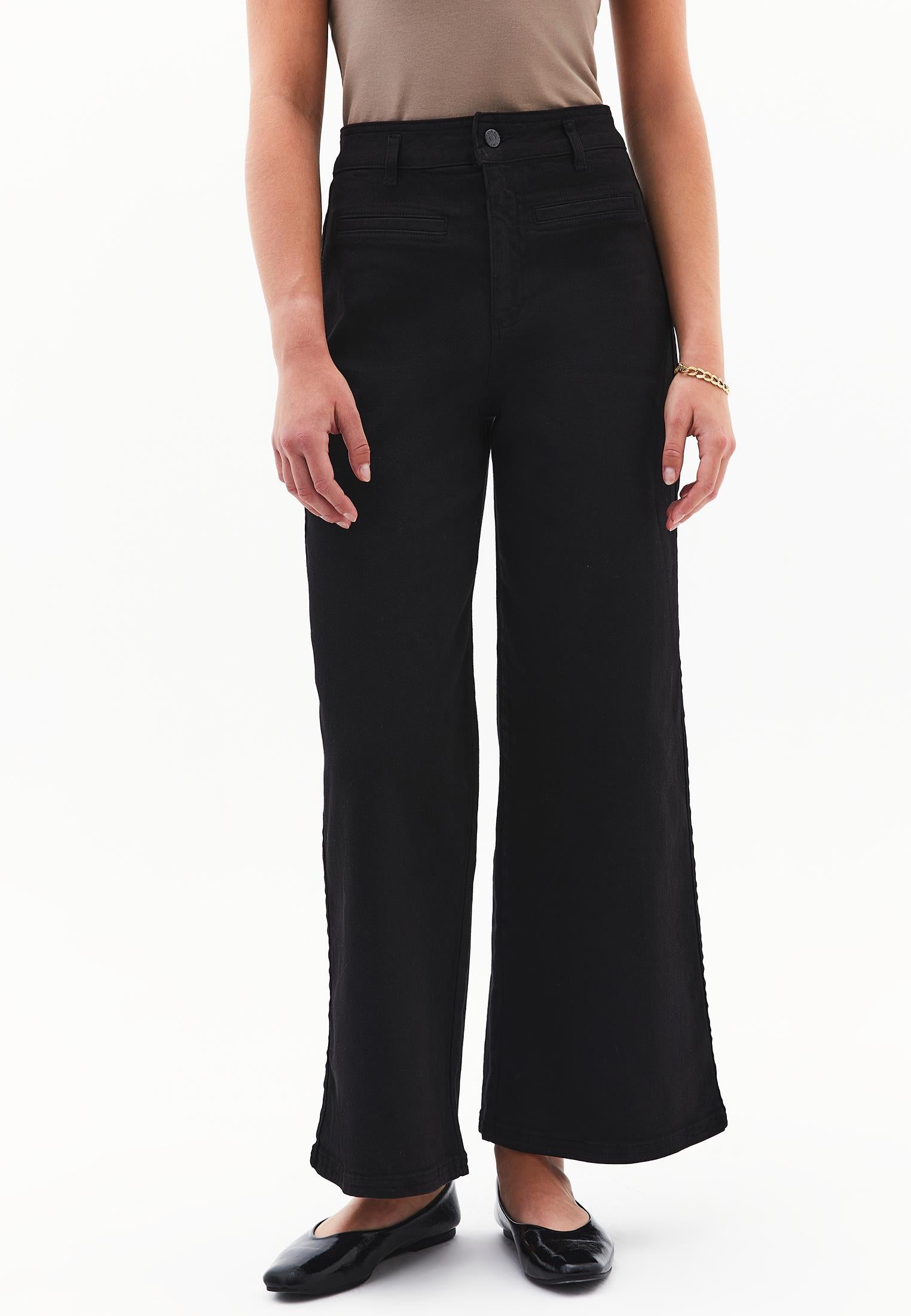 Wide Leg Trousers With Pocket Detail - BLACK