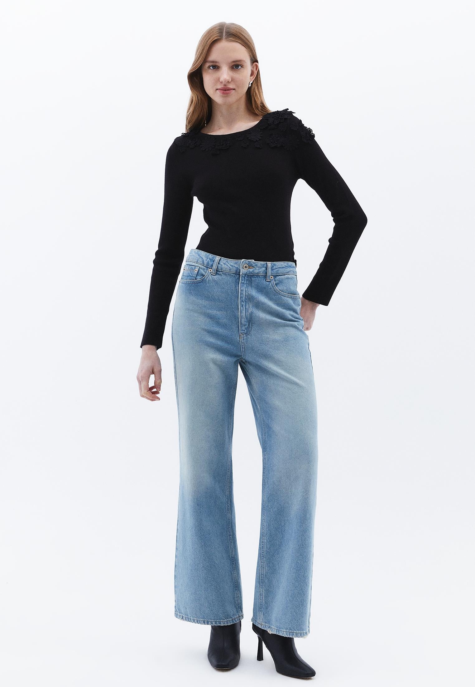 Boat Neck Raglan Sleeve Sweater - BLACK