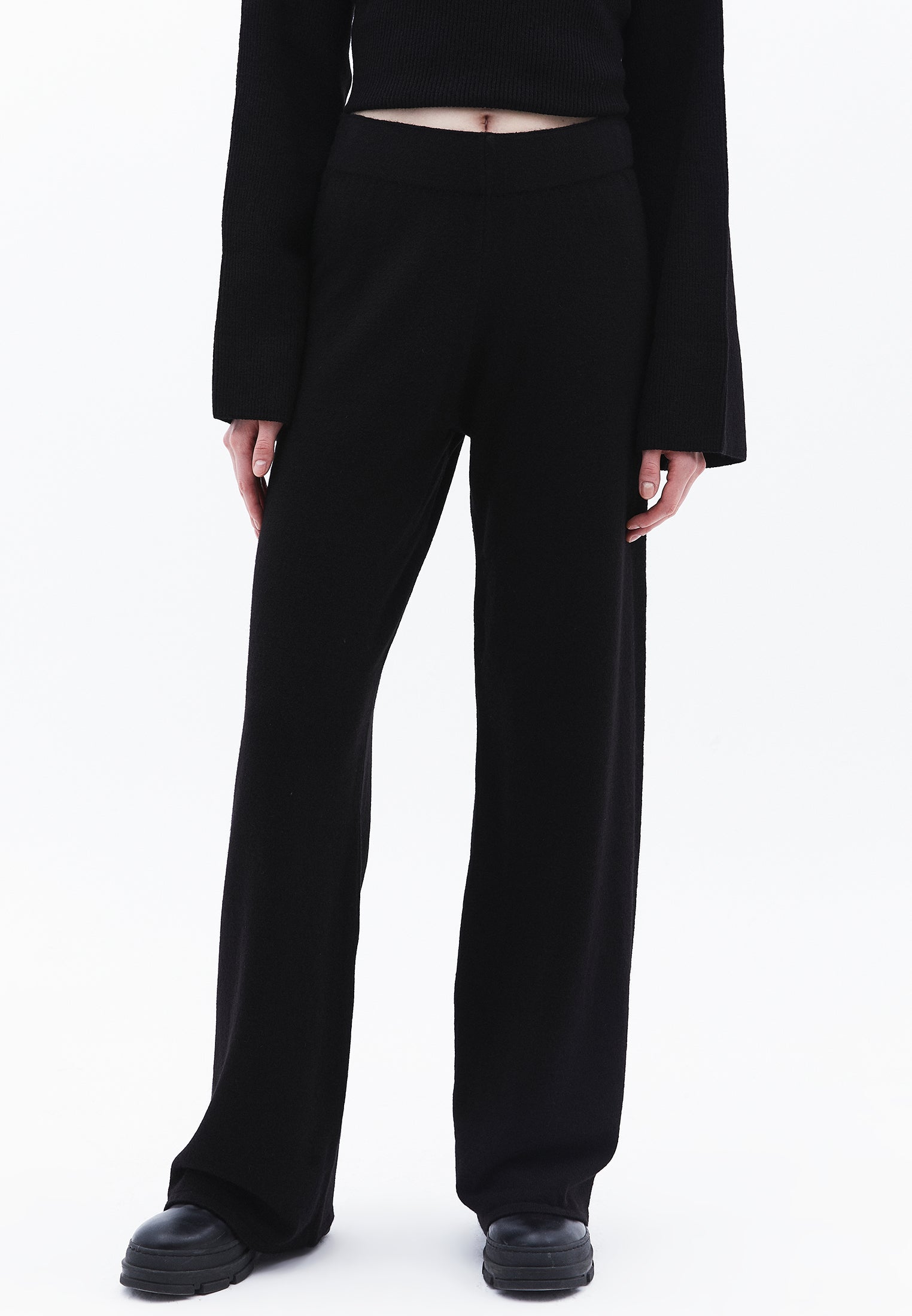 Relaxed Fit High Waist Wide Leg Pants - BLACK