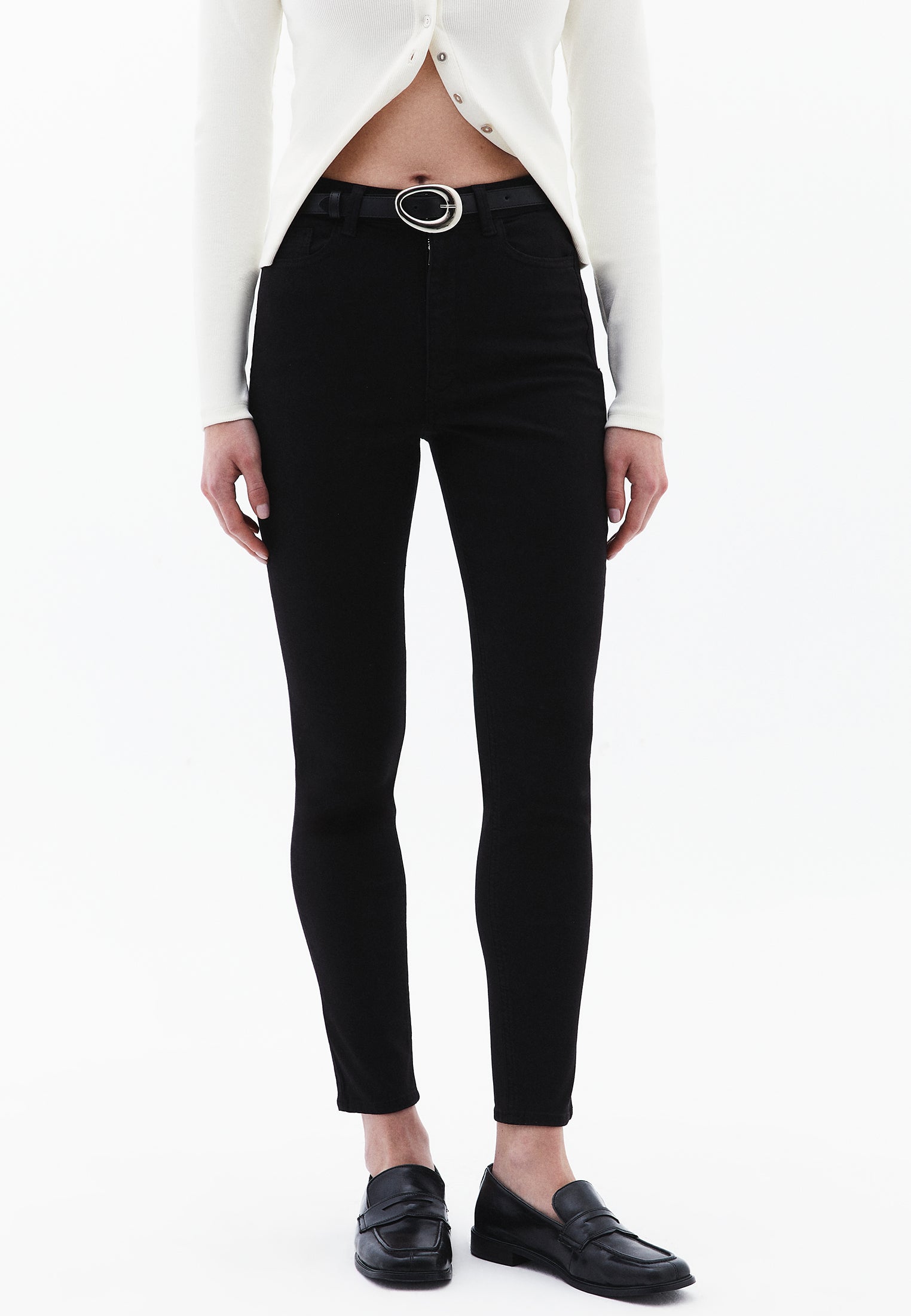 High Waist Skinny Standard Trousers - BLACK