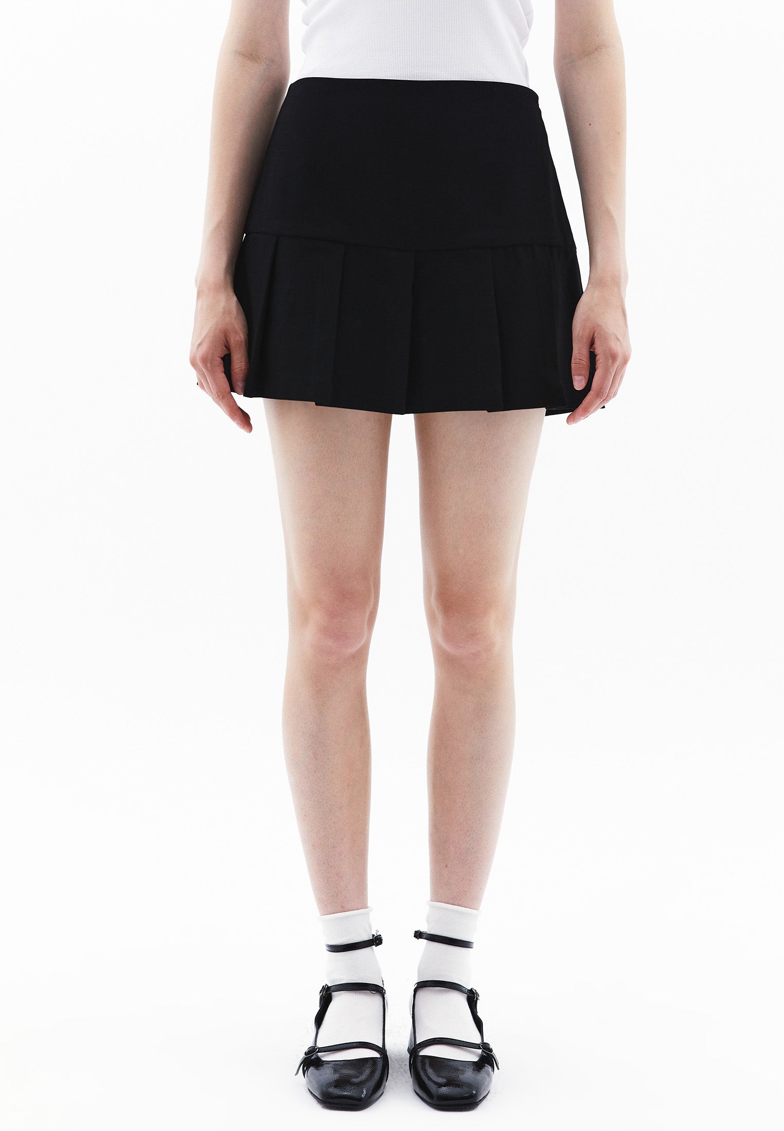 Pleated Short A-Line Skirt - BLACK