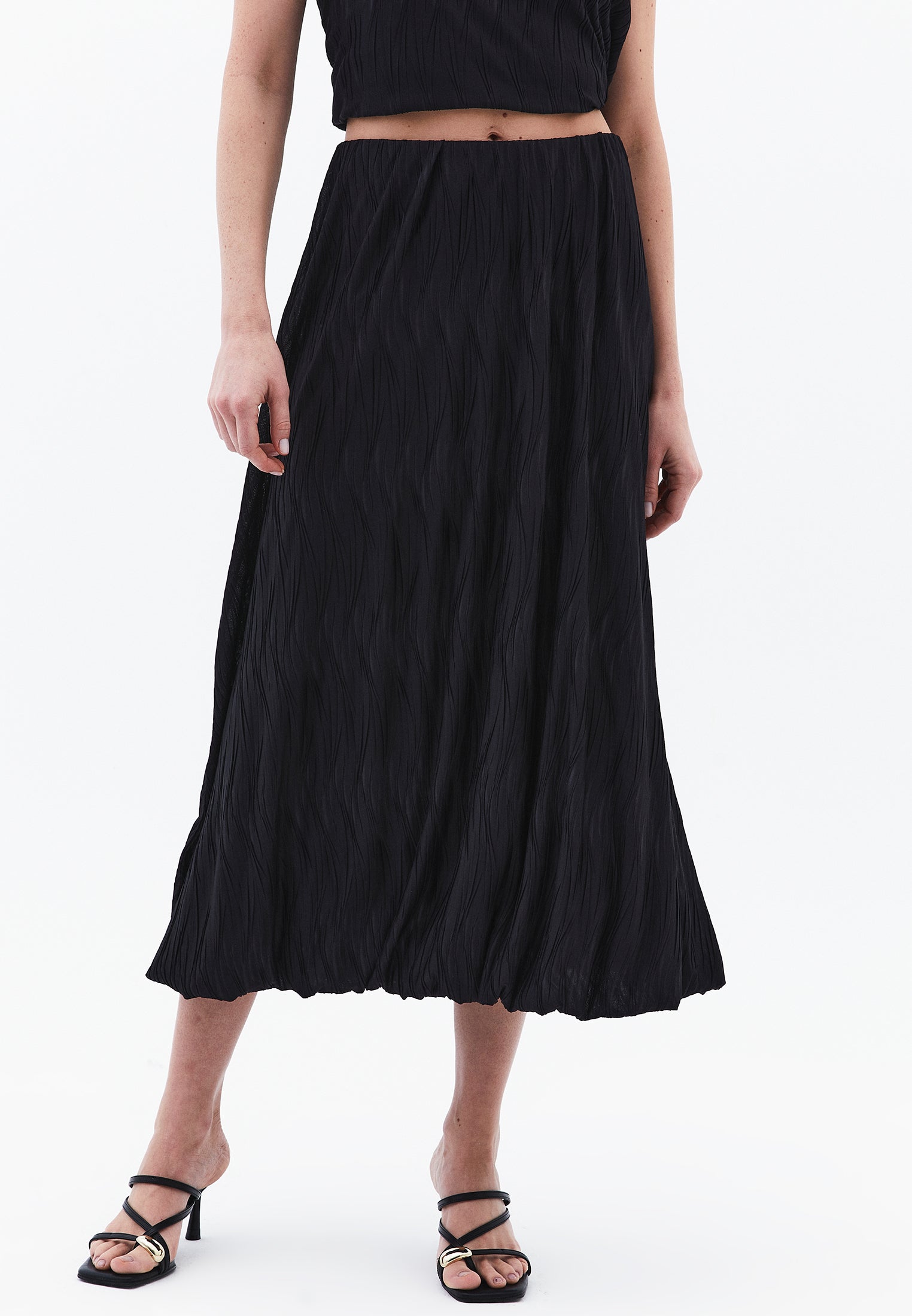 Balloon Form High Waist Long Skirt - BLACK