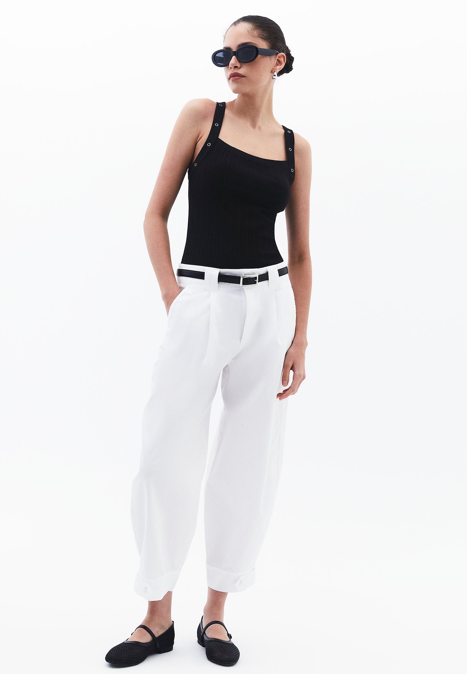 Wide Neck Tank Top - BLACK