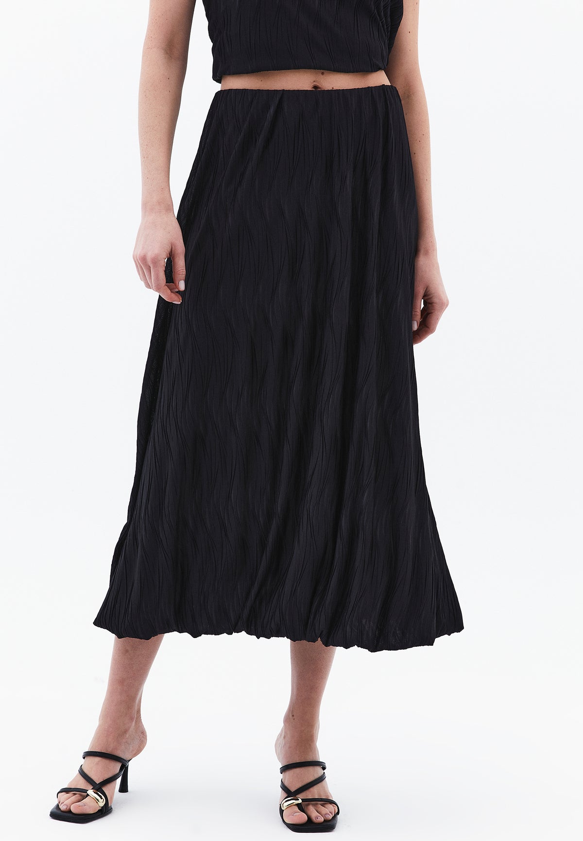 Balloon Form High Waist Long Skirt - BLACK