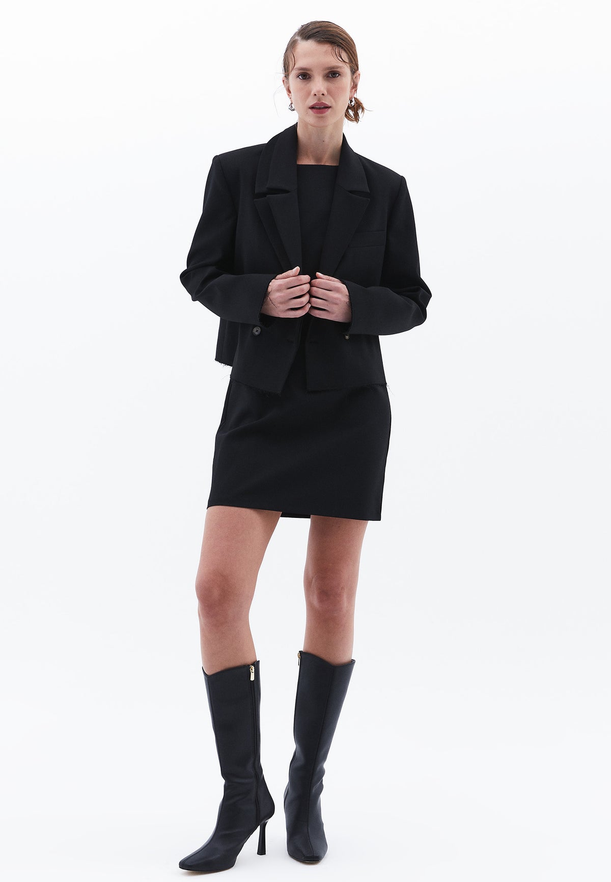 Oversize Crop Blazer Jacket - BLACK