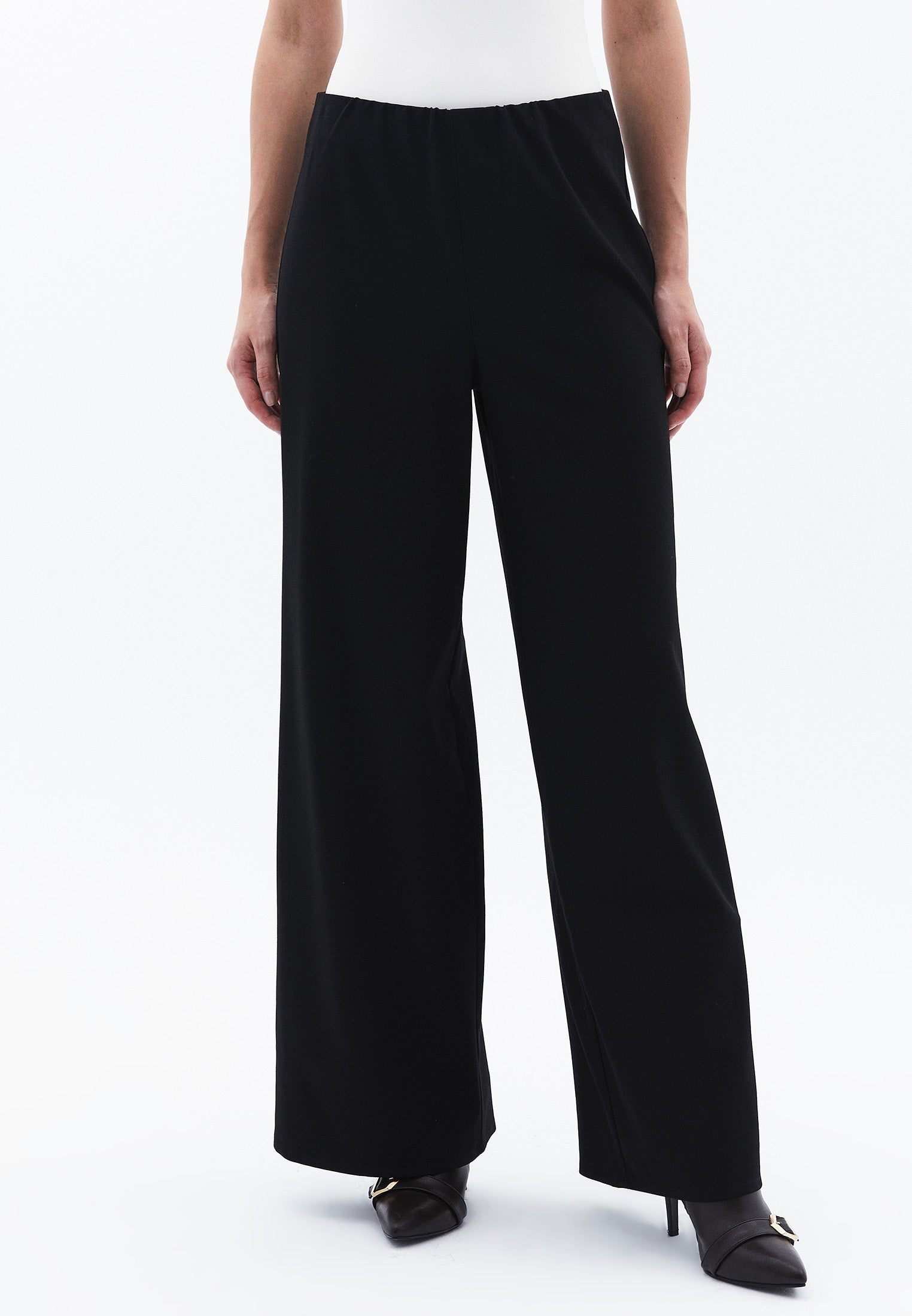 Ultra High Waist Wide Leg Long Pants - BLACK