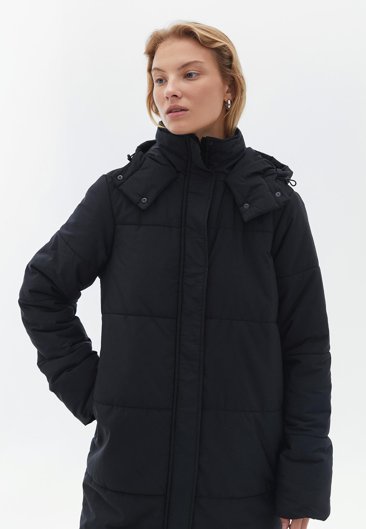 Long Loose Fit Buttoned Coat - BLACK