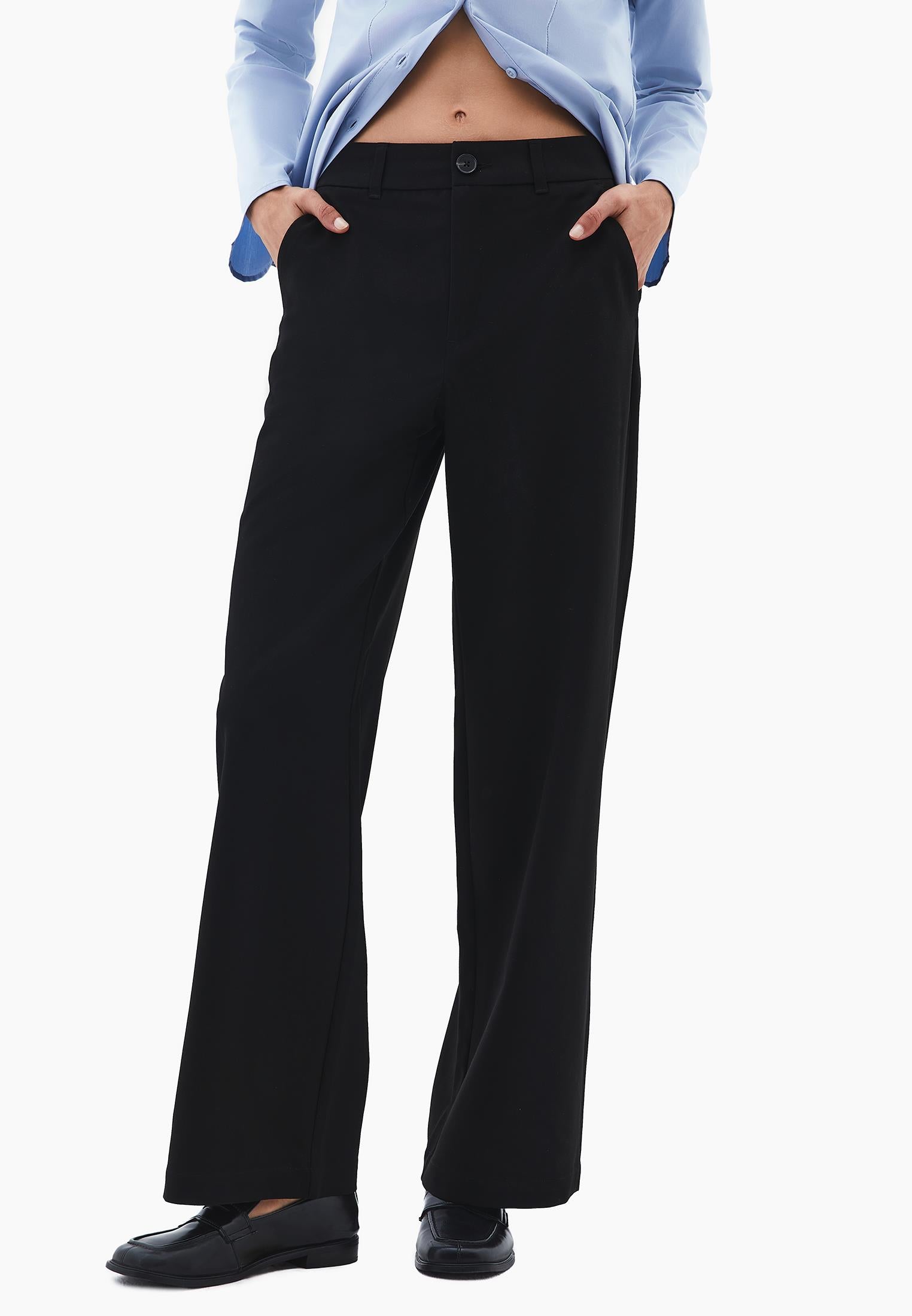 Regular Waist Straight Leg Long Pants - BLACK