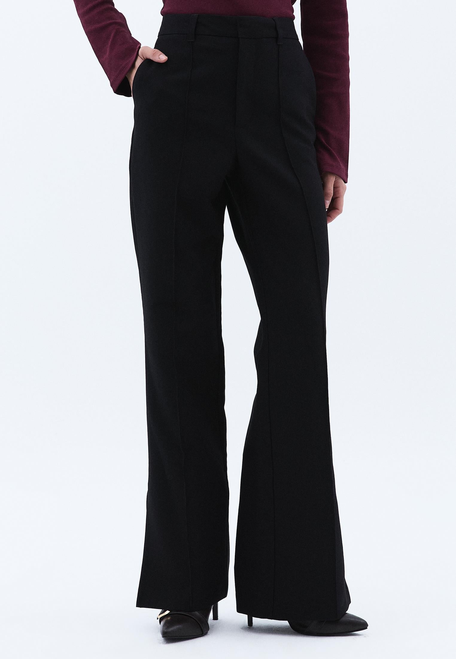 High Waist Straight Leg Pants - BLACK