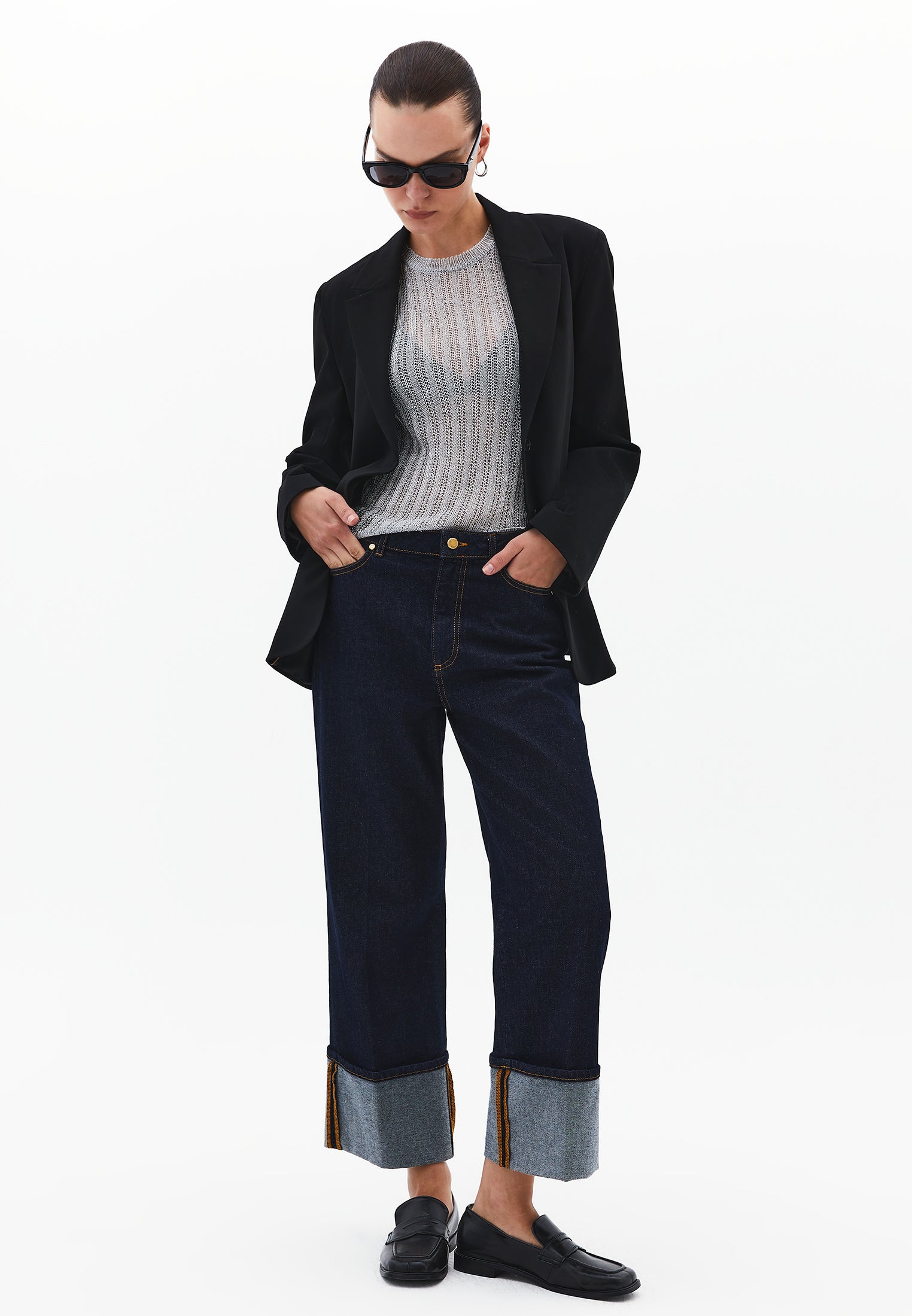 Oversize Blazer With Button Details - BLACK