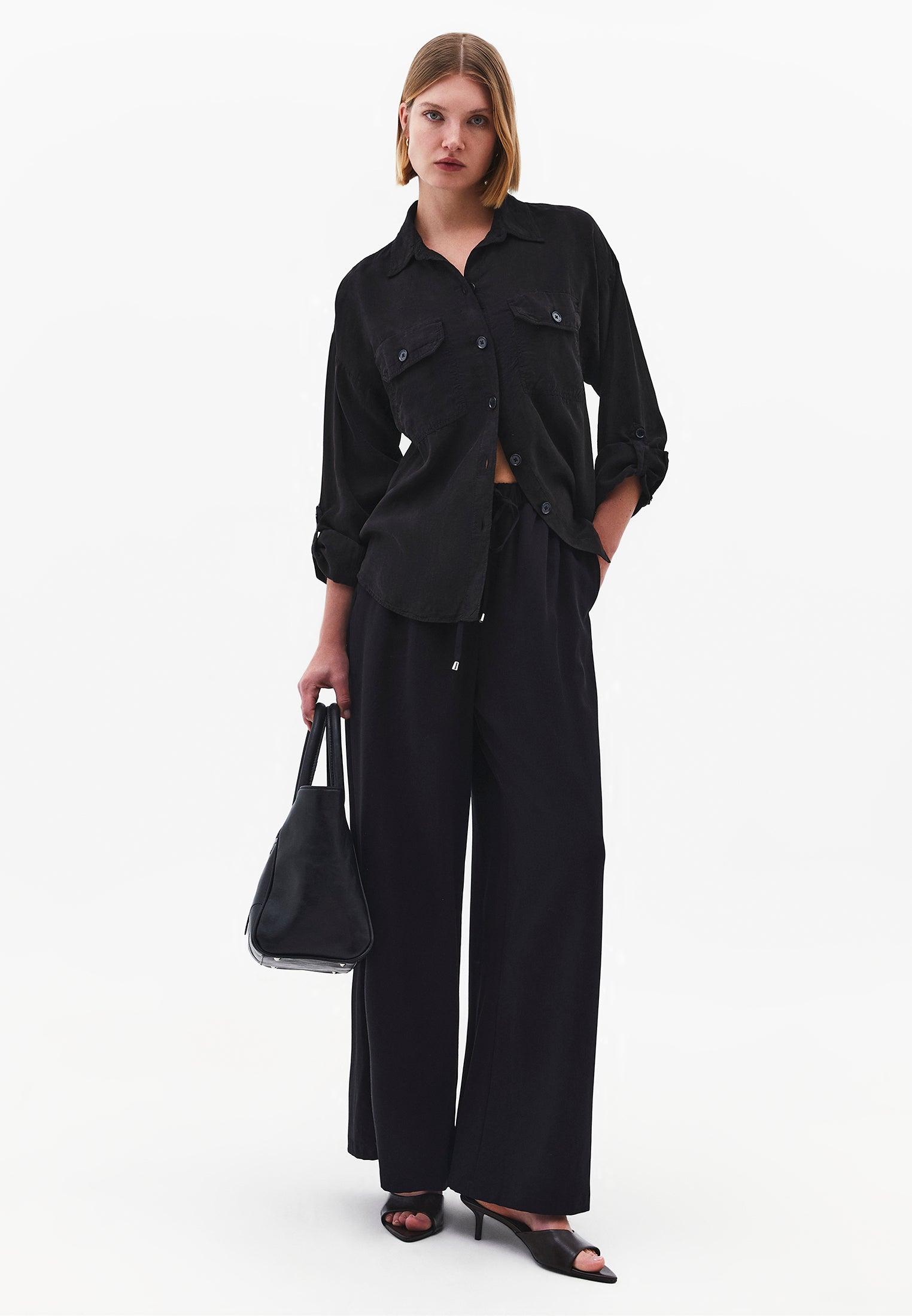 Oversize Pocketed Shirt - BLACK