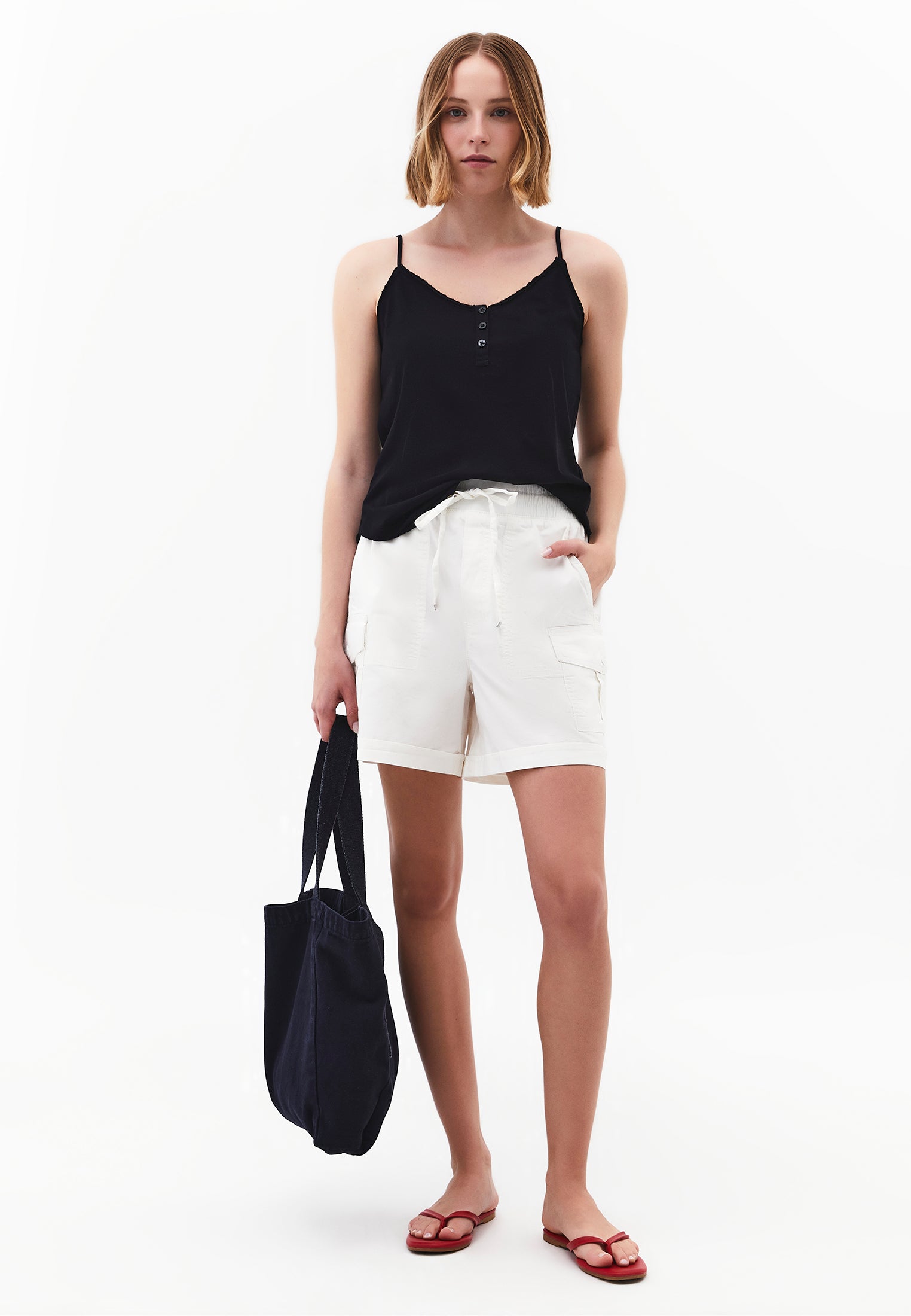 Loose V-Neck Top With Button Details - BLACK