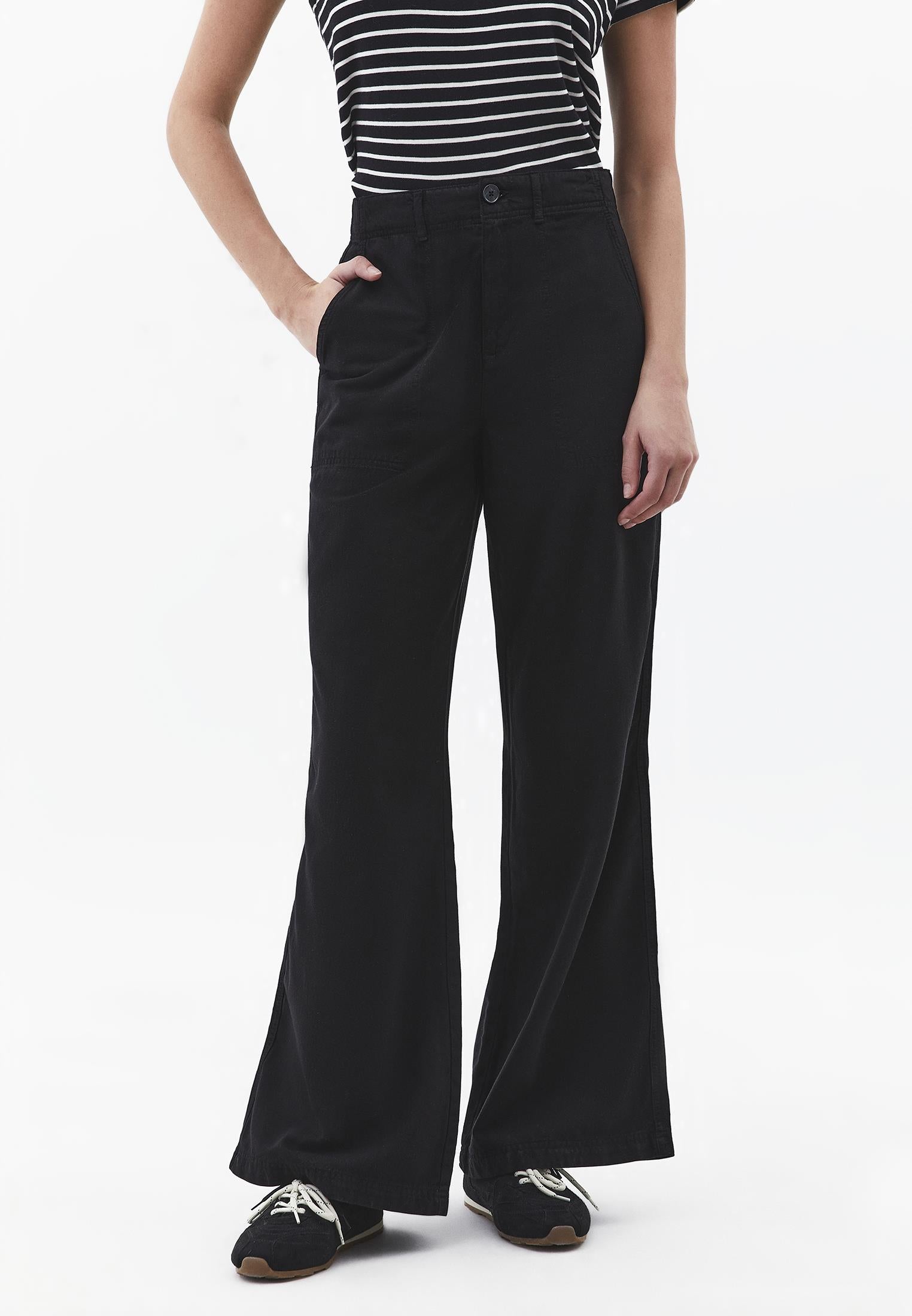 High Waist Wide Leg Woven Pants - BLACK