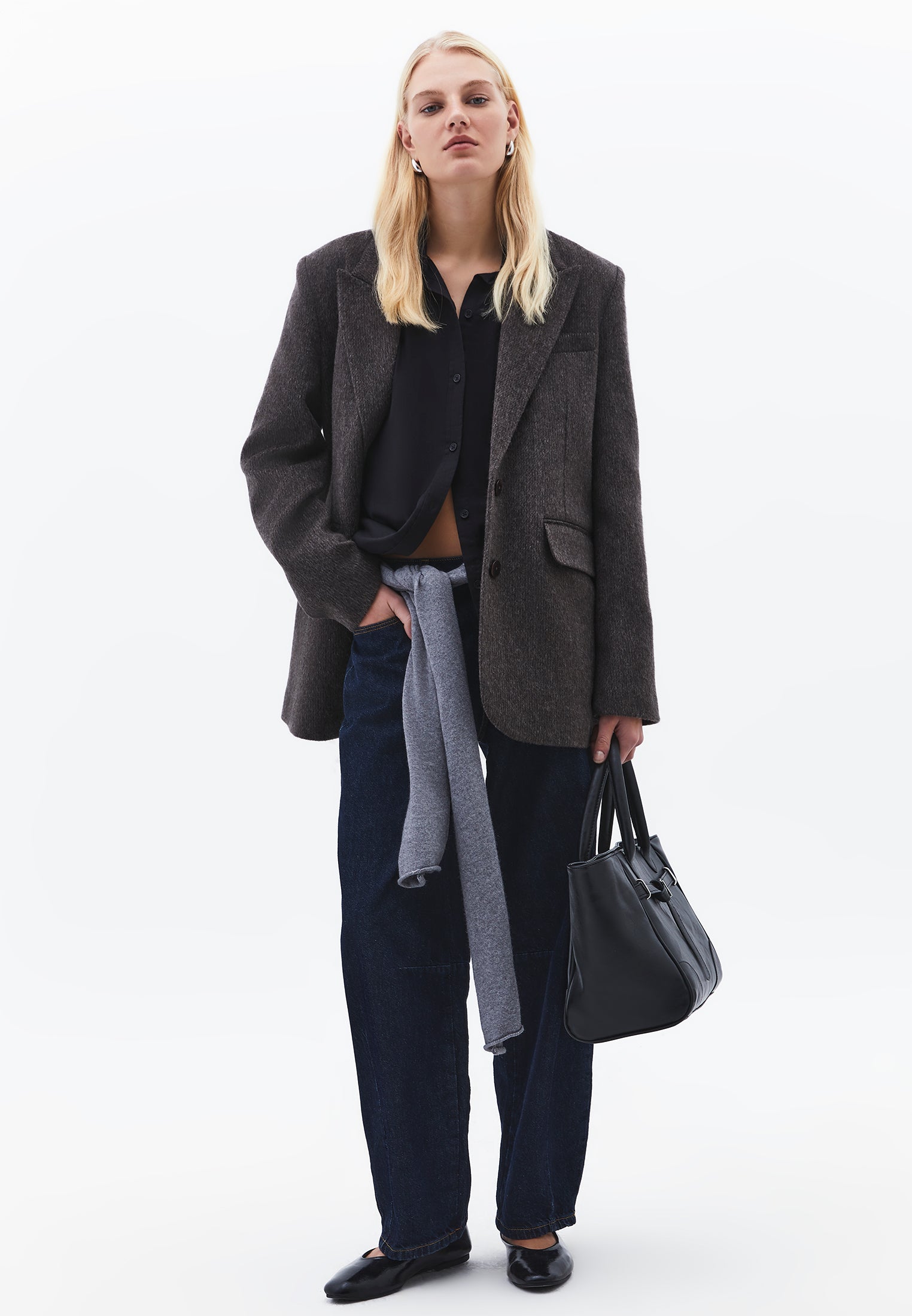 Oversize Long Sleeve Shirt With Pocket Detail - BLACK