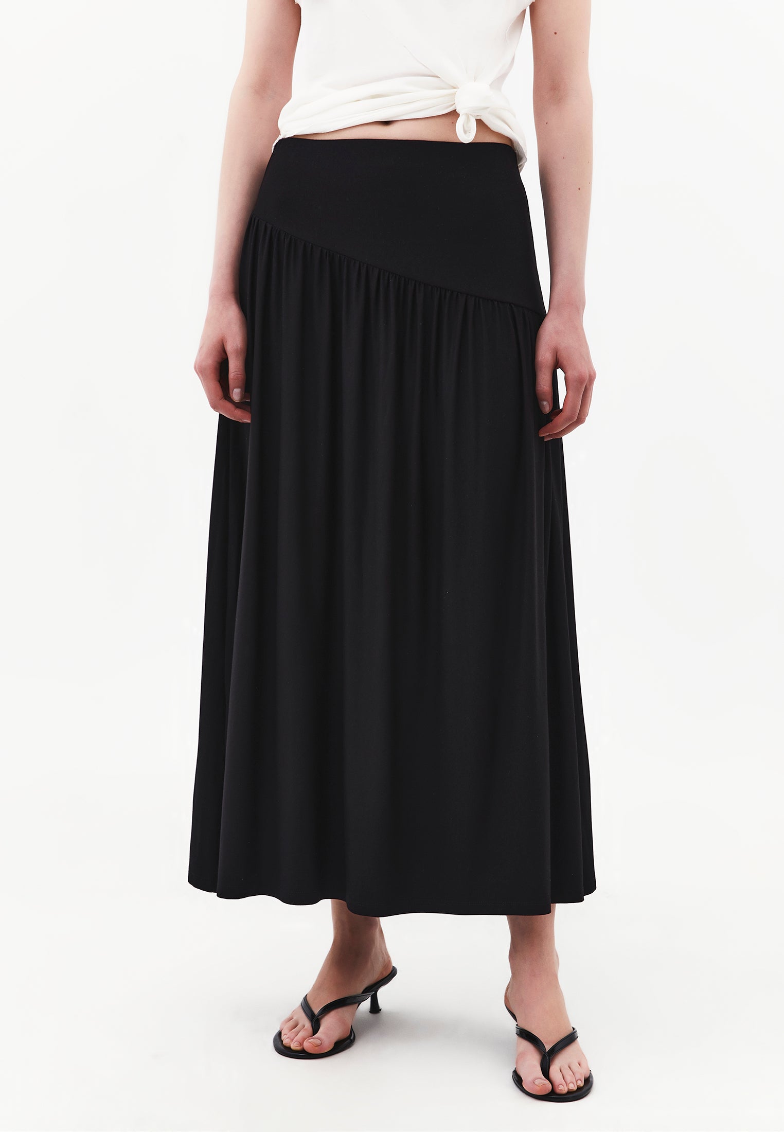 Flared Long Skirt - BLACK