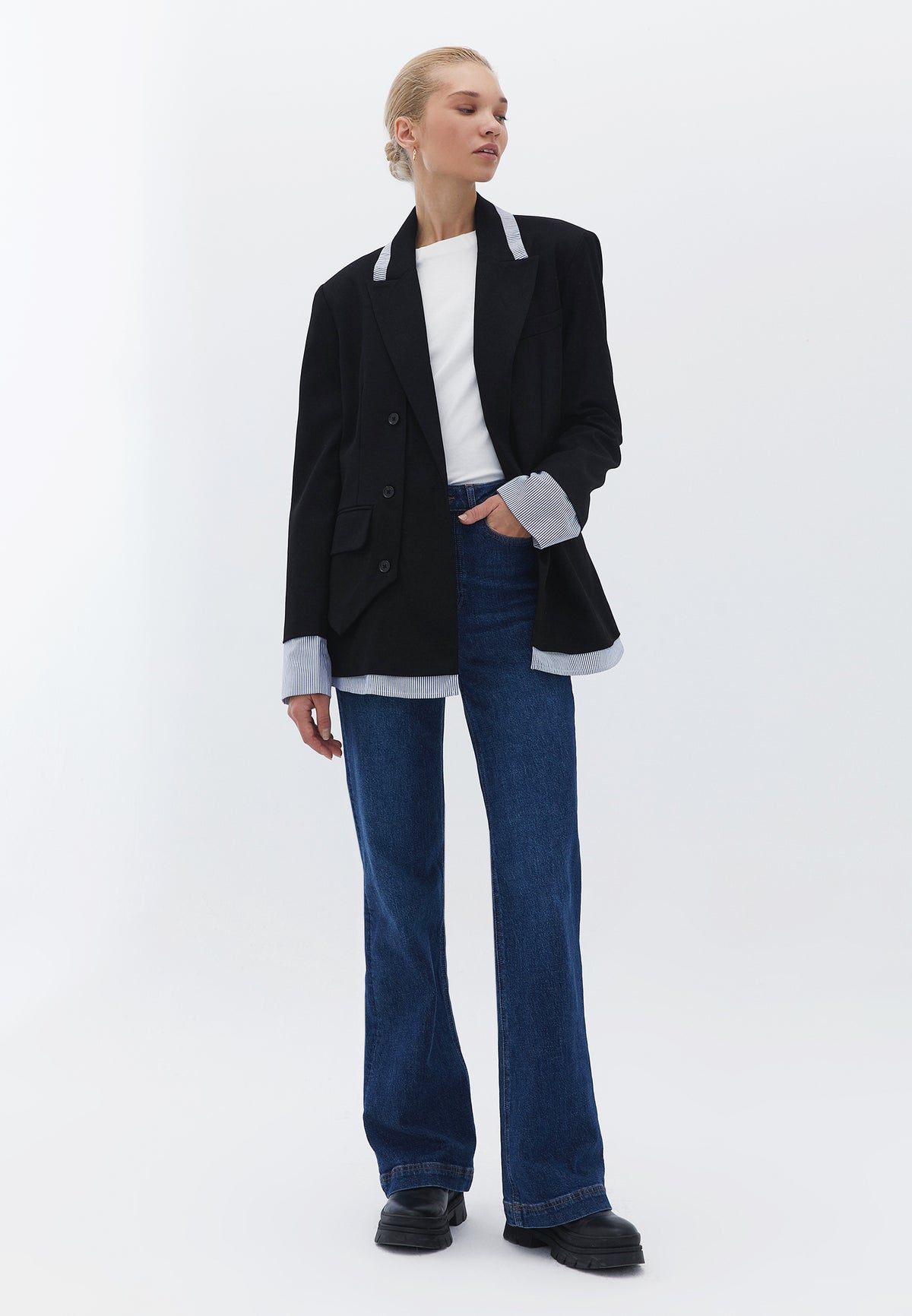 Oversize Long Sleeve Woven Jacket - BLACK