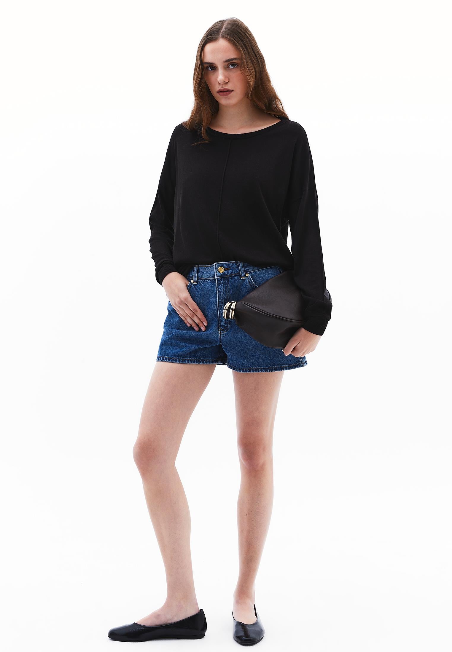 Knitted Boat Neck Sweater - BLACK