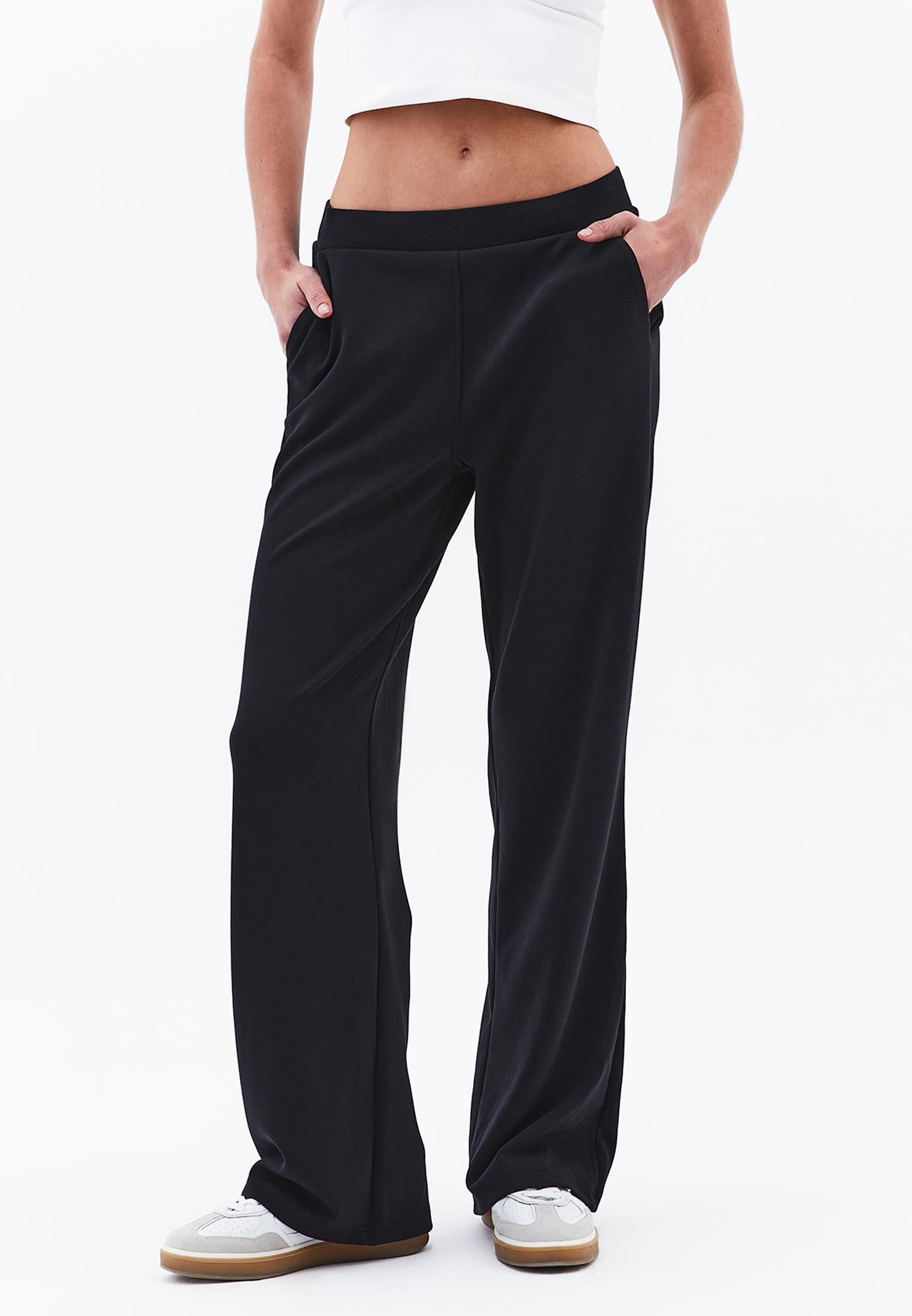 High Waist Straight Leg Elastic Waist Pants - BLACK