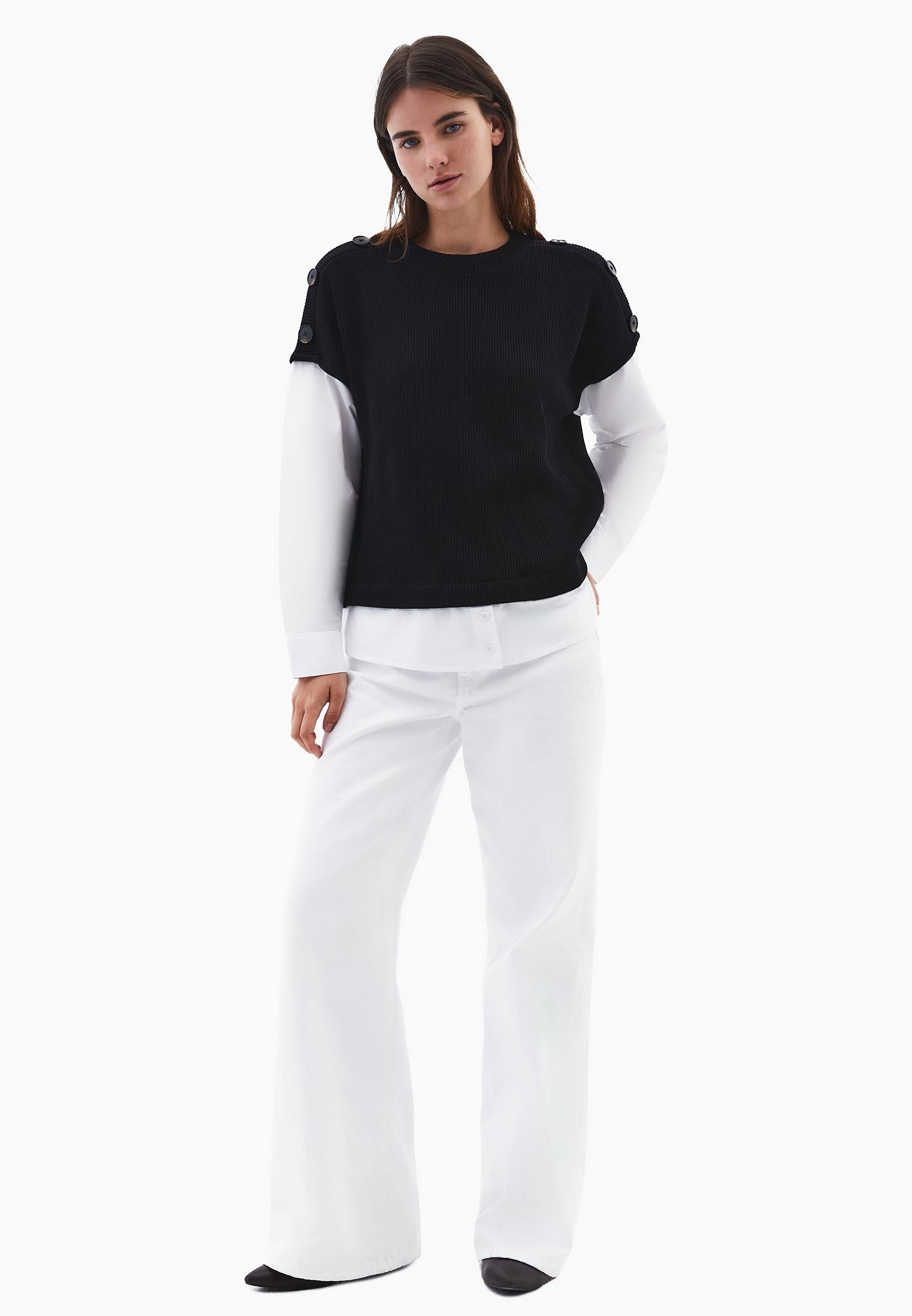 Button Detailed Long Sleeve Blouse - BLACK