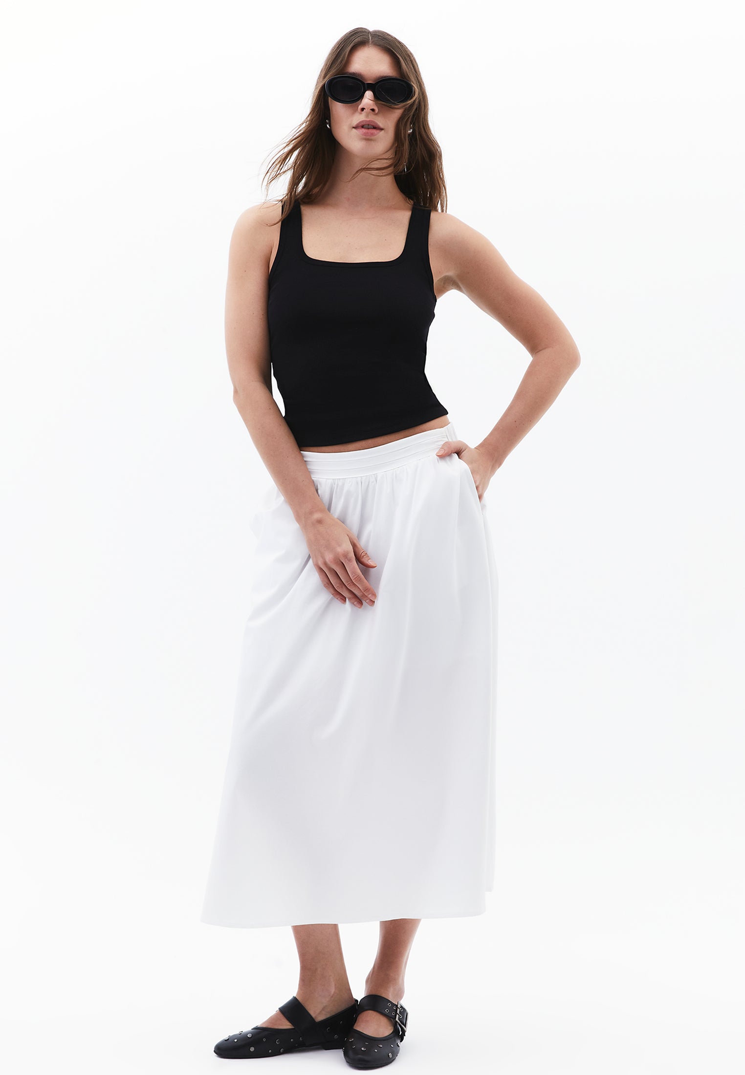 Square Neck Sleeveless Top - BLACK