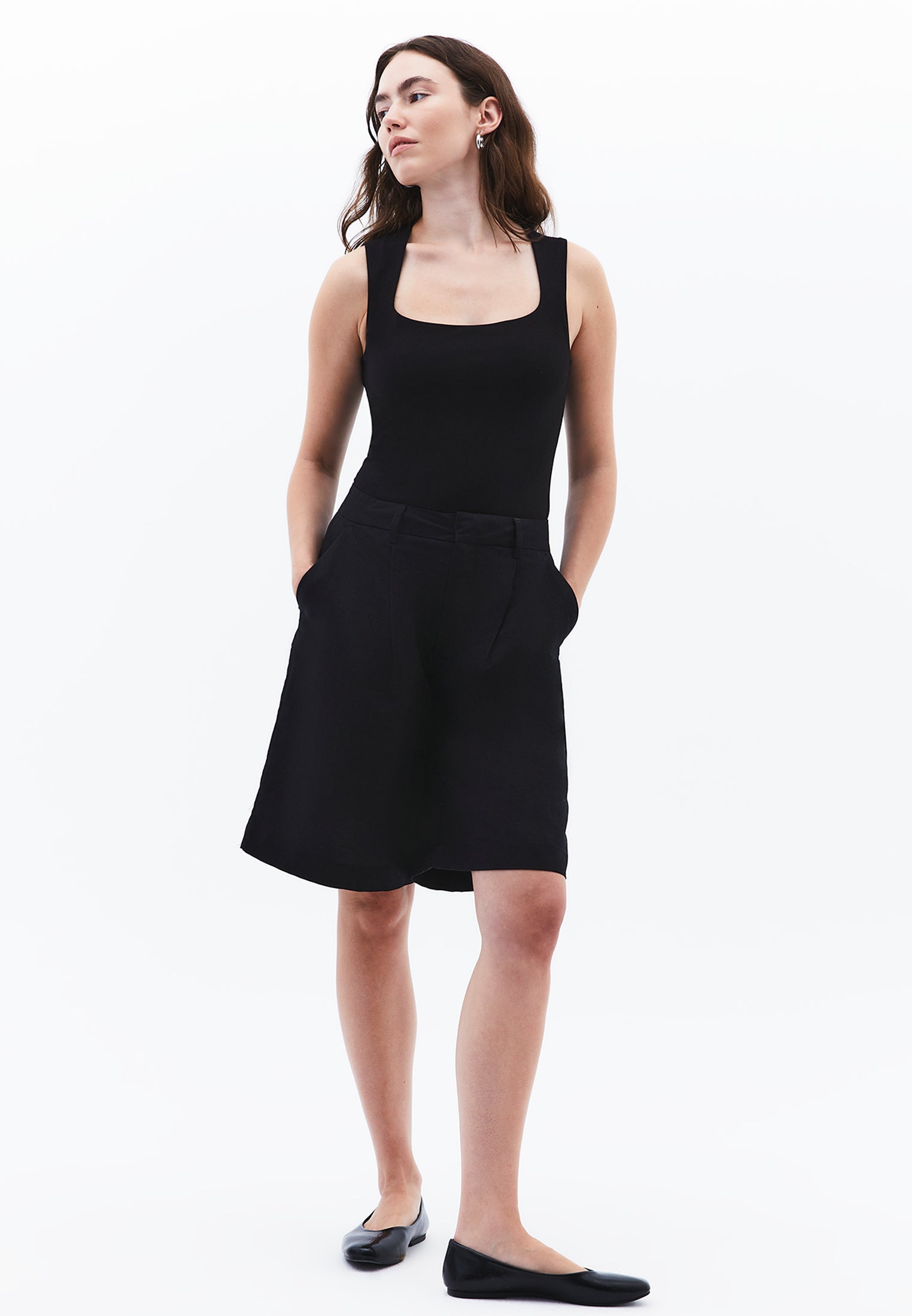 Square Neck Modal Tank Top - BLACK