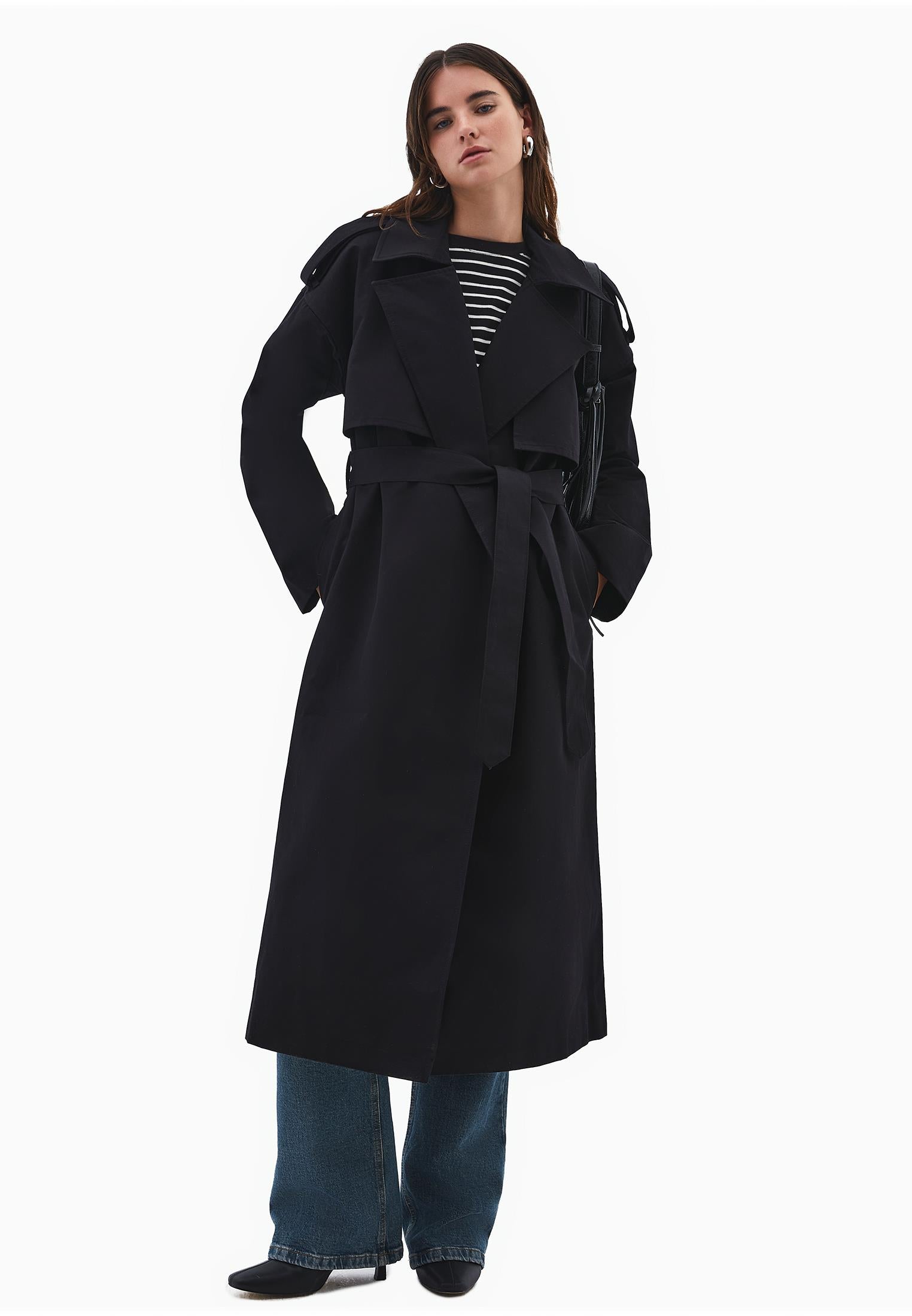Cotton Belted Trenchcoat - BLACK
