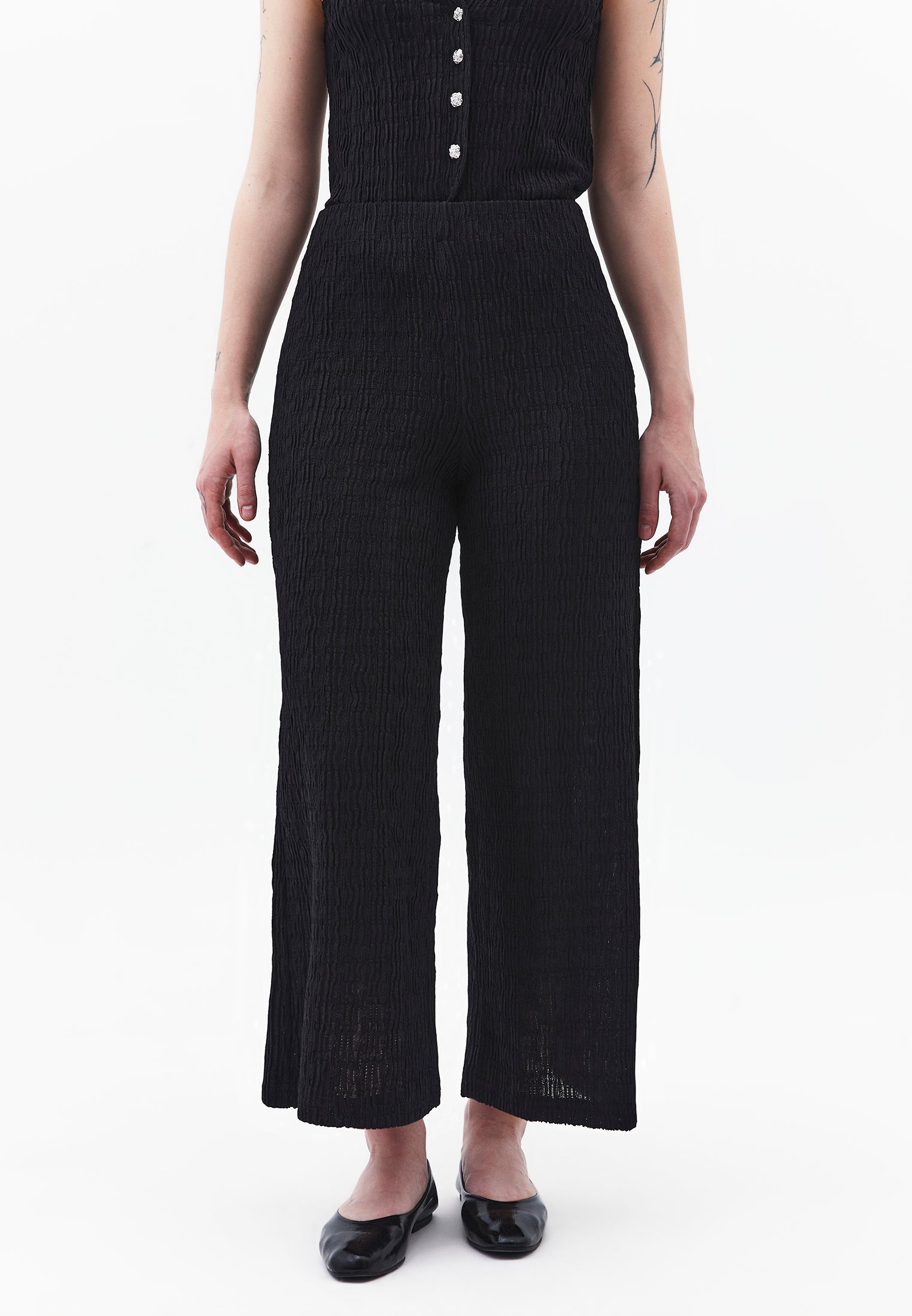 Wide Leg Midi Culotte Pants - BLACK