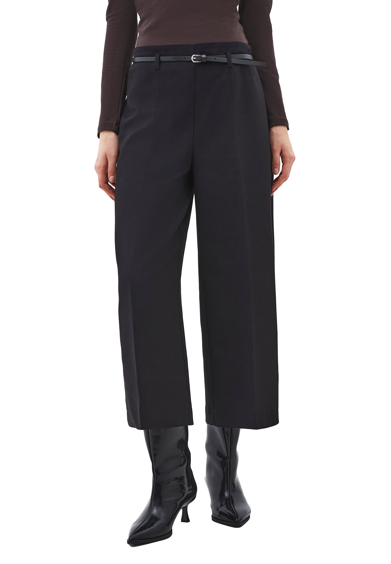Ultra High Waist Belted Culotte Pants - BLACK