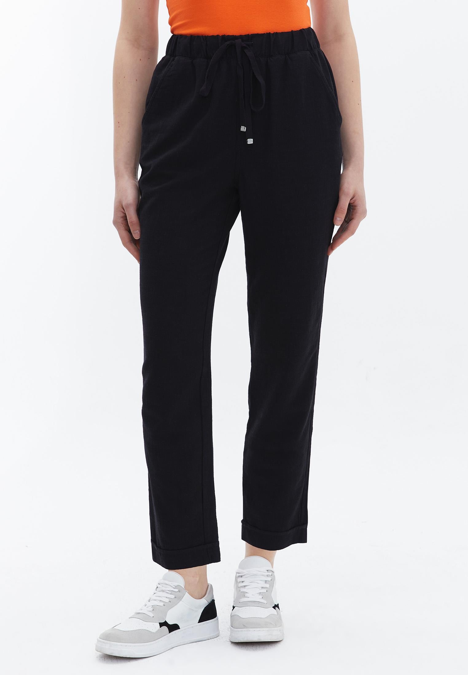 High Waist Elastic Carrot Pants - BLACK