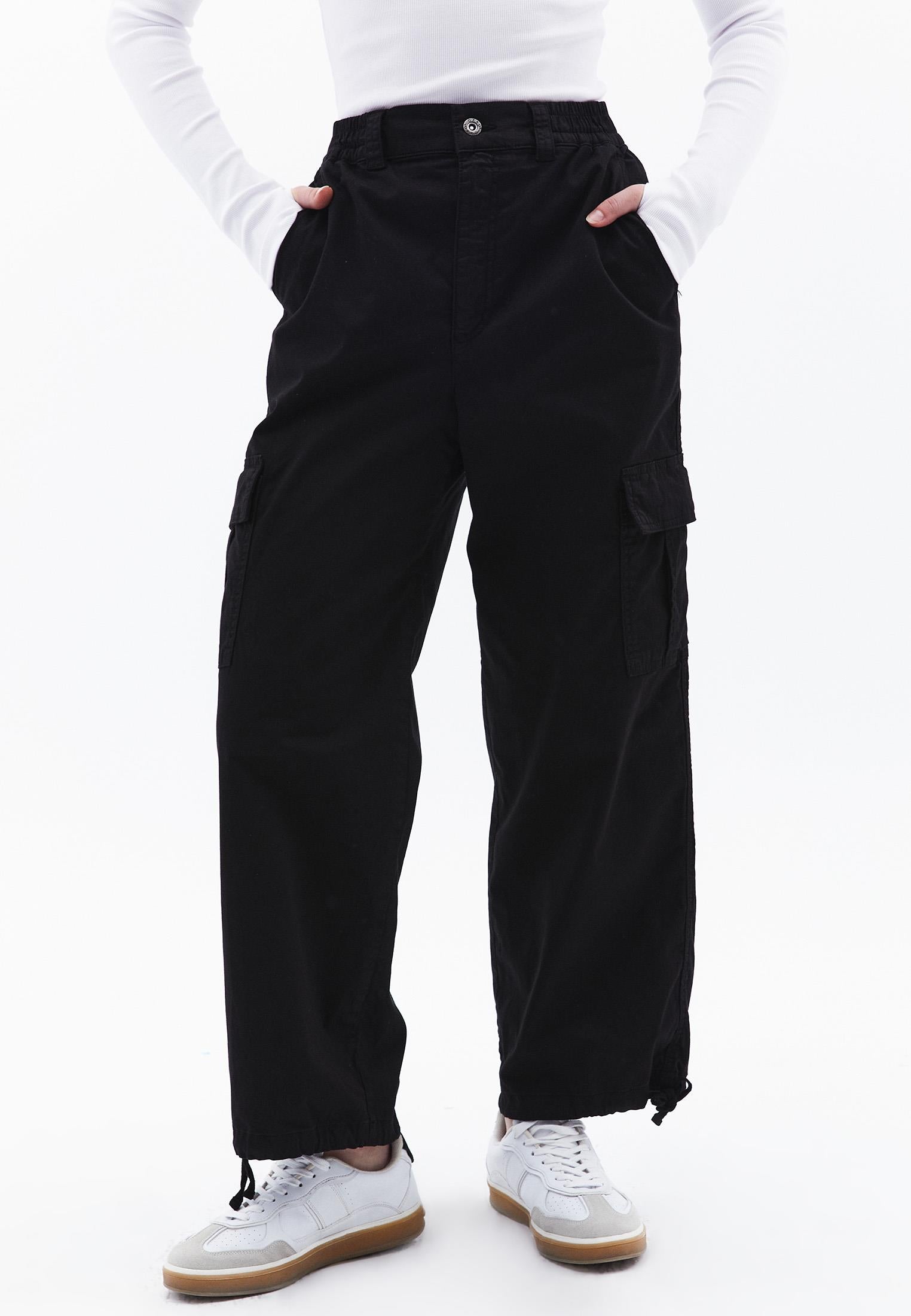 Jogger Hem High Waist Pants - BLACK