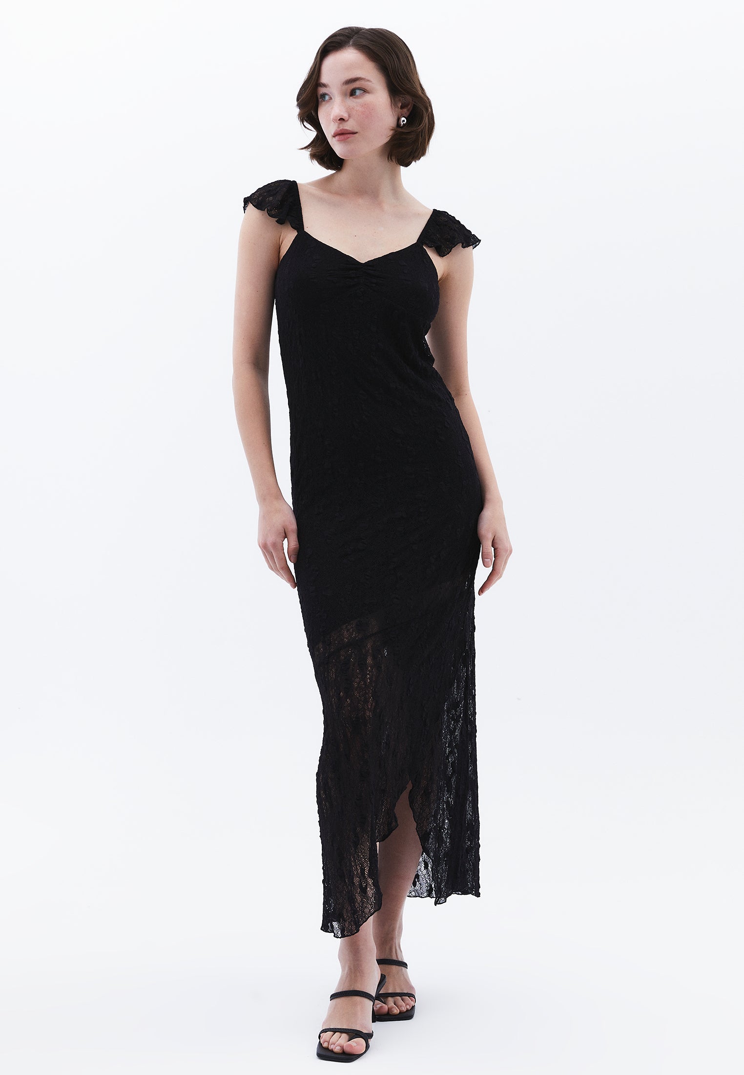 V Neck Long Maxi Dress - BLACK