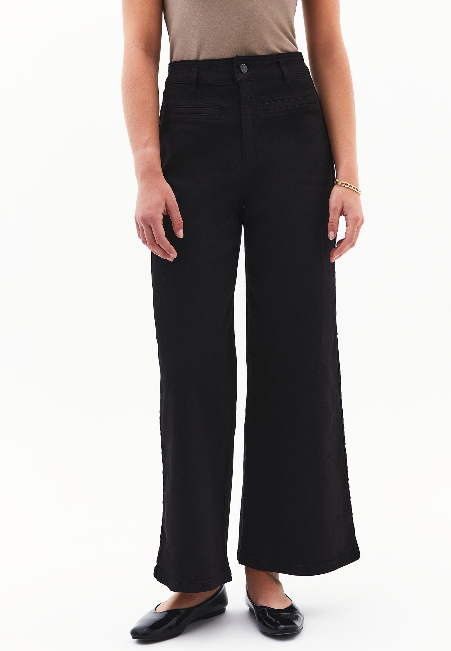 Wide Leg Trousers With Pocket Detail - BLACK