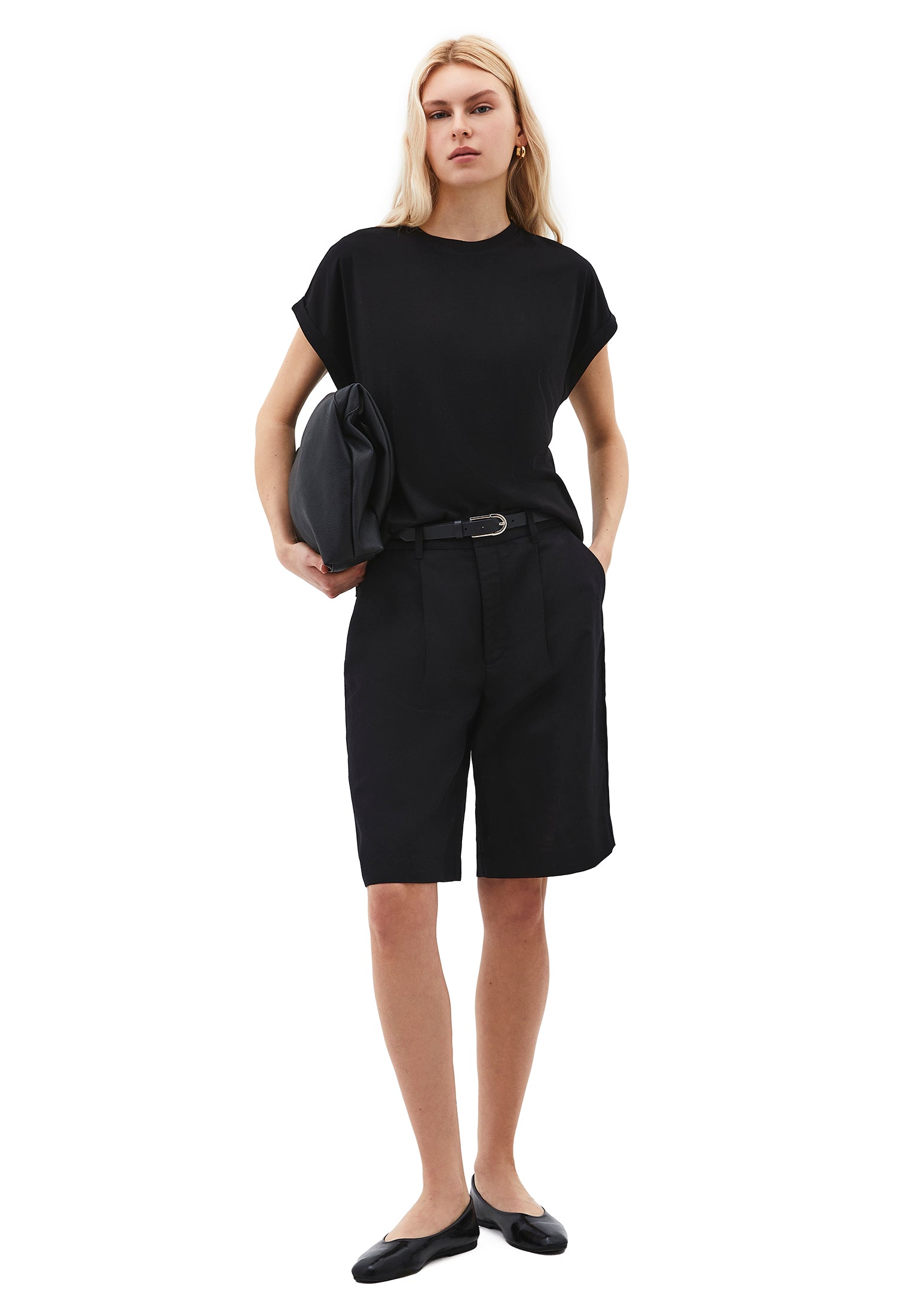 Boat Neck Loose Fit Short Sleeve T-Shirt - BLACK