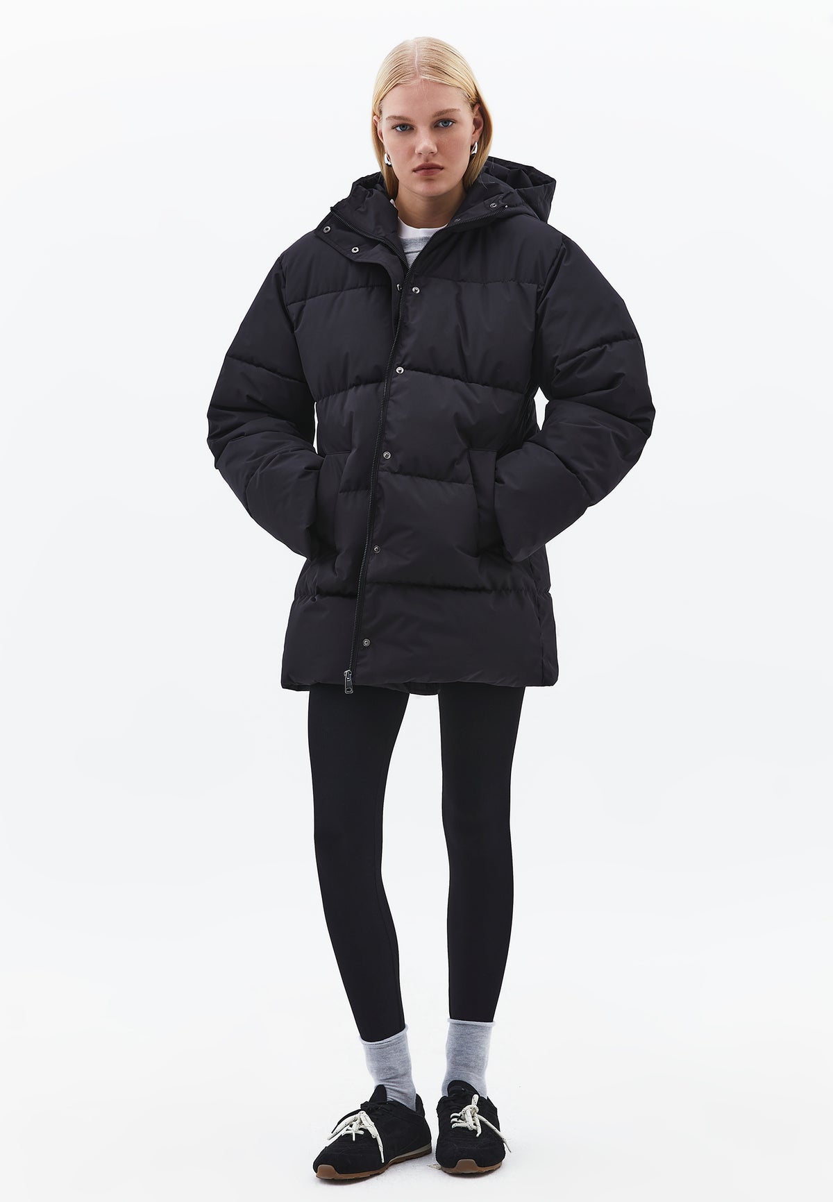 High Neck Midi Coat - BLACK