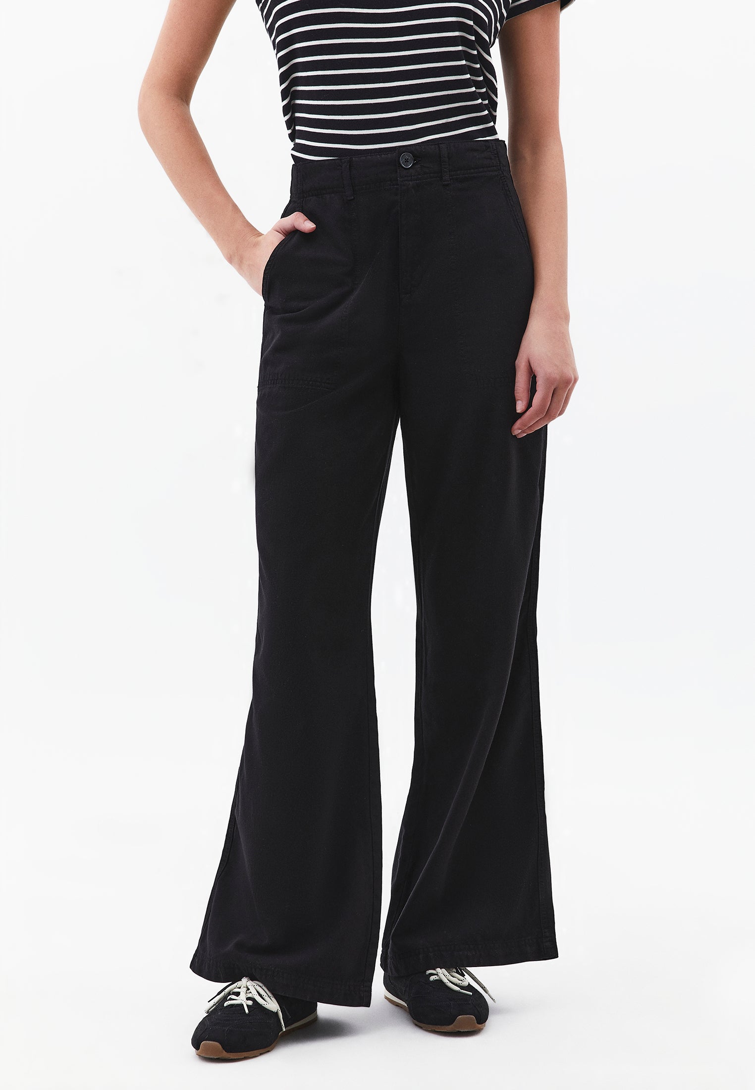 High Waist Wide Leg Woven Pants - BLACK