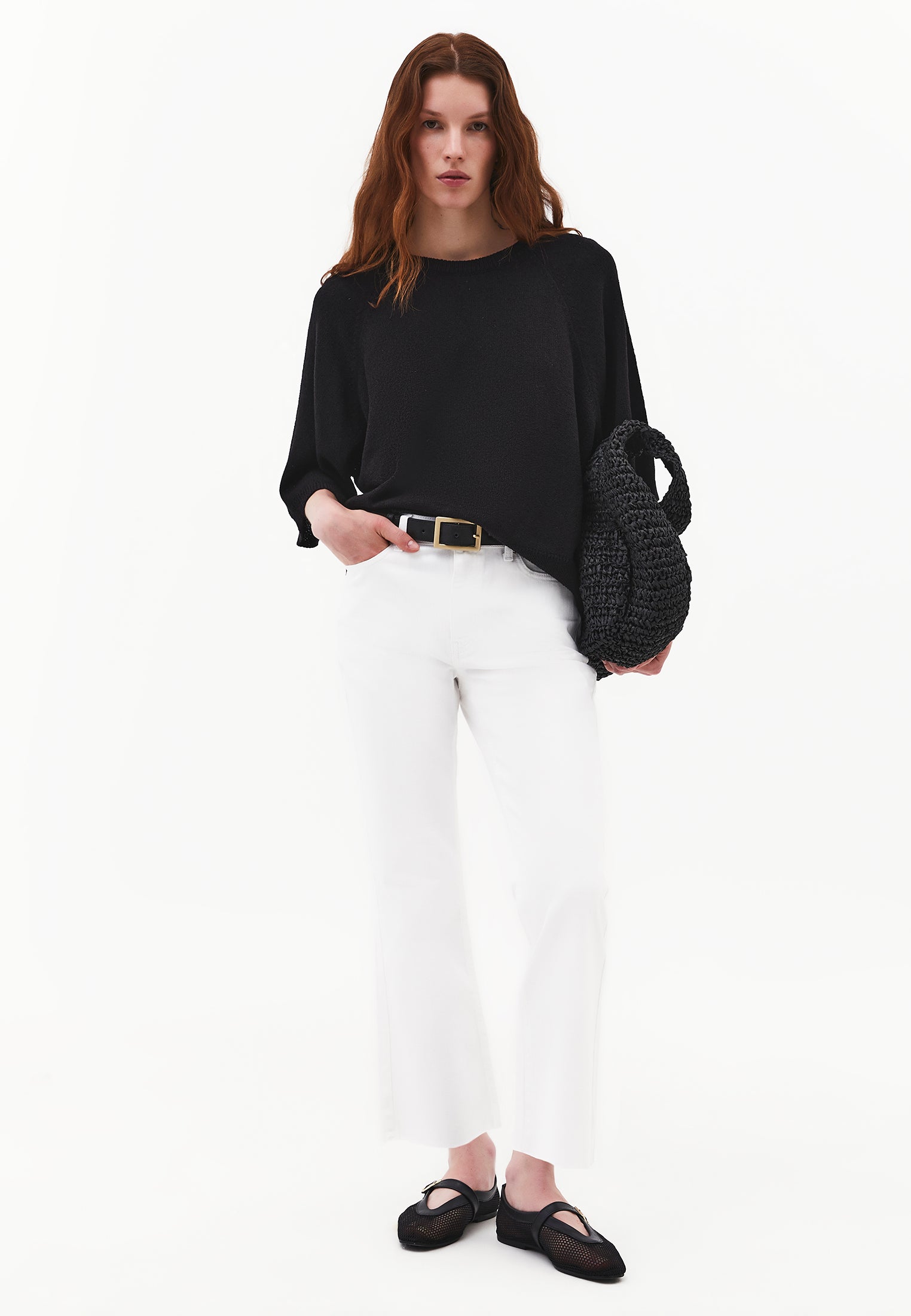 Crew Neck Raglan Sleeve Sweater - BLACK